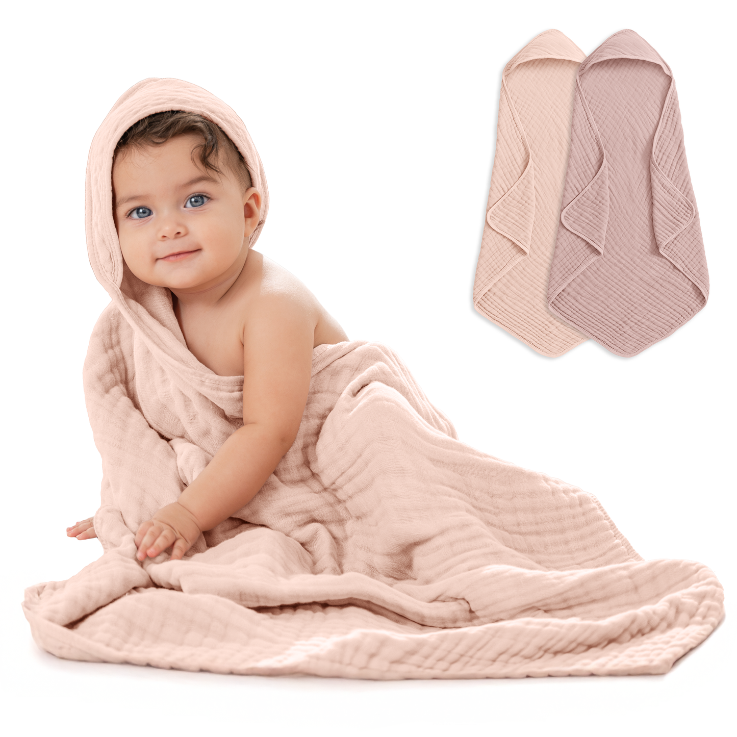Baby Hooded Towels - Mauve & Blush