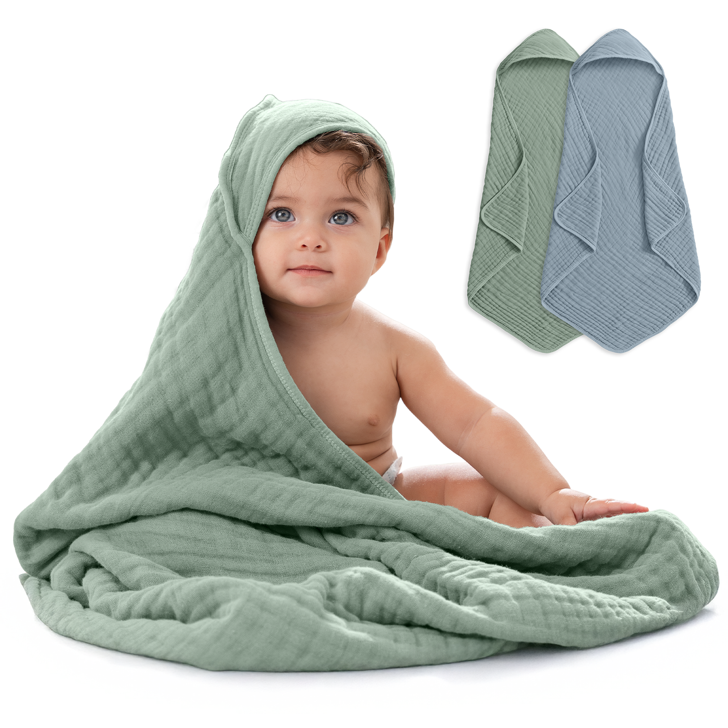 Baby Hooded Towels - Pacific Blue & Fern