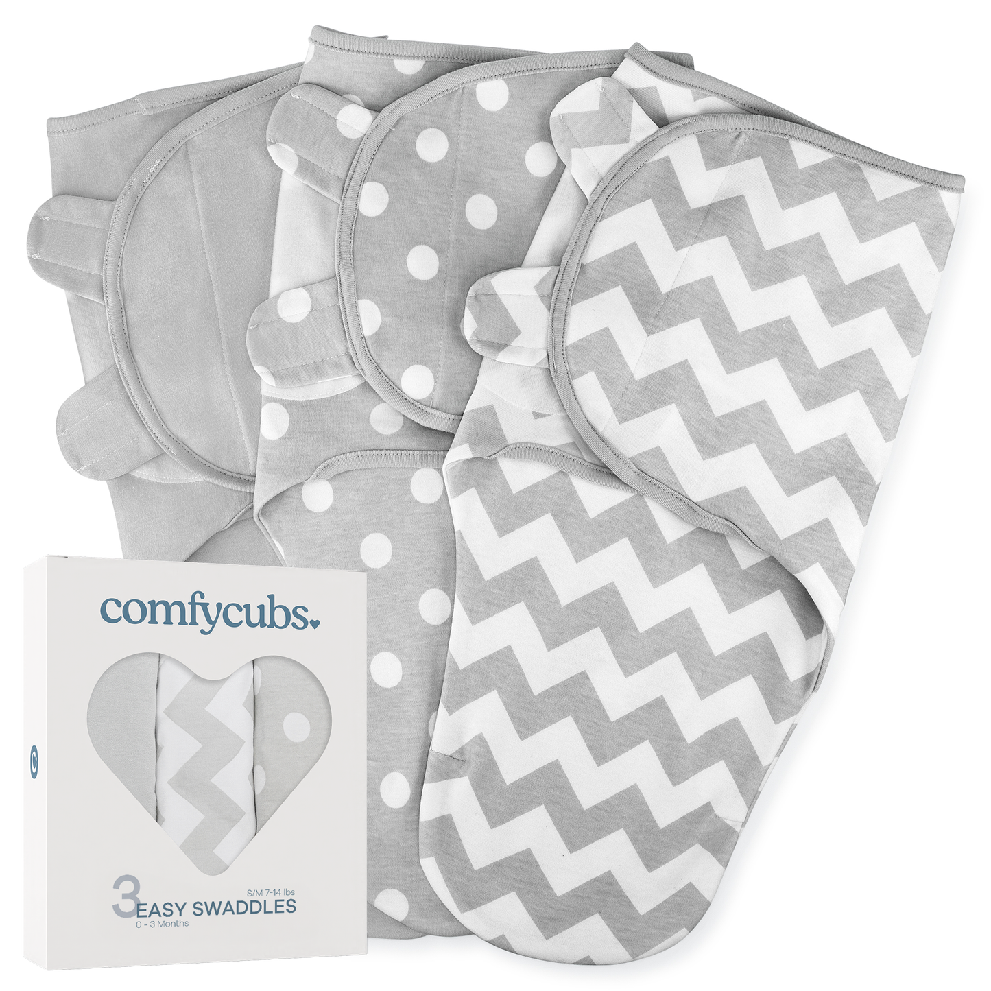 Easy Swaddle Blankets - Grey, Pack of 3