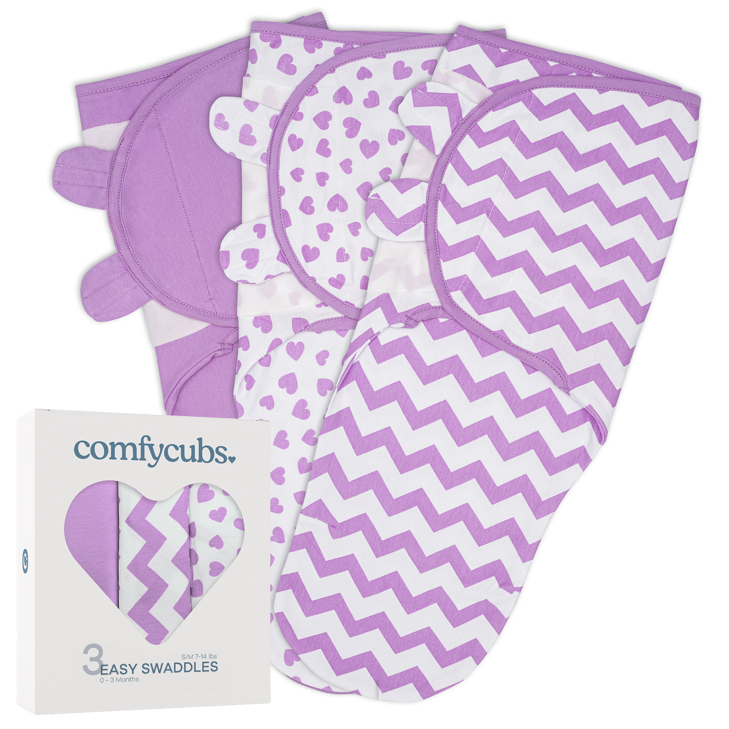 Easy Swaddle Blankets - Purple, Pack of 3