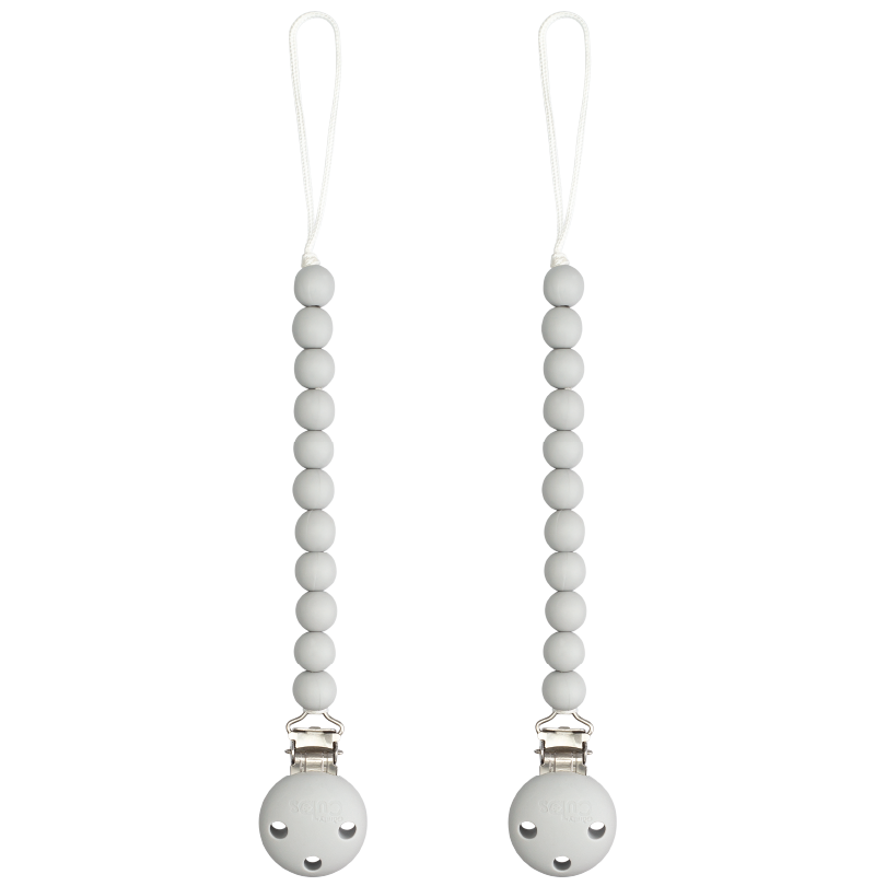 Pacifier Clips, 2 Pack - Grey