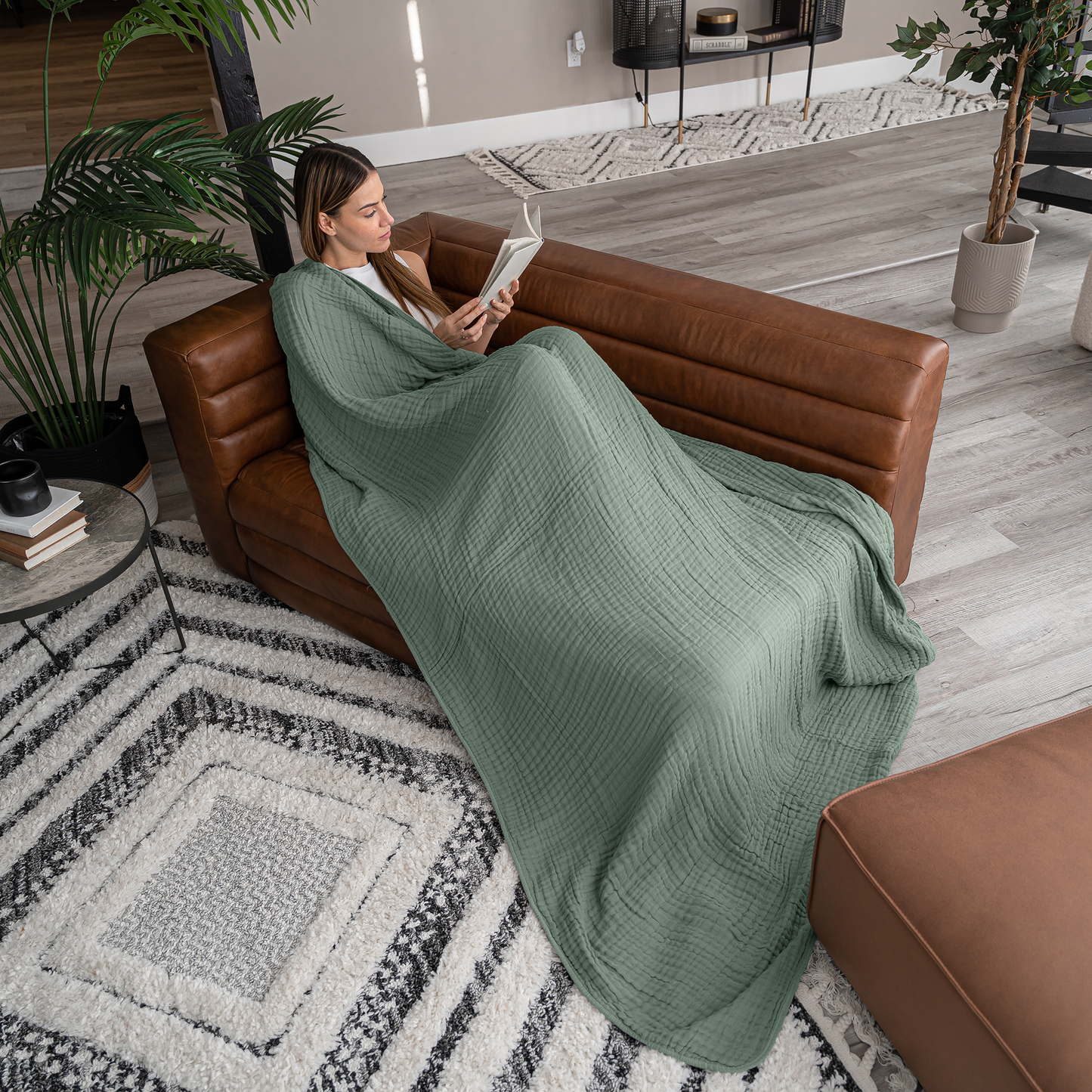 Adult Muslin Blanket in Fern