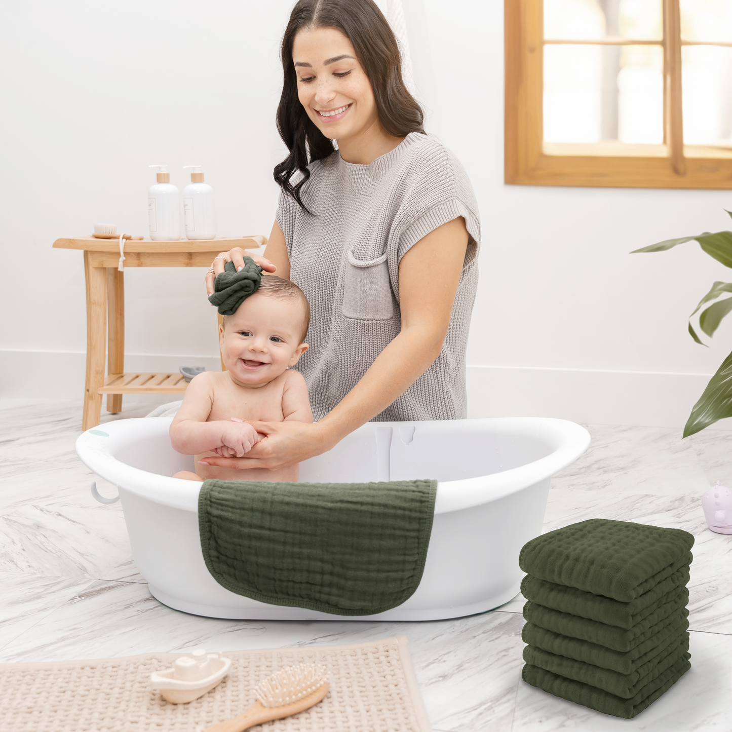 Muslin Washcloths - Kelp