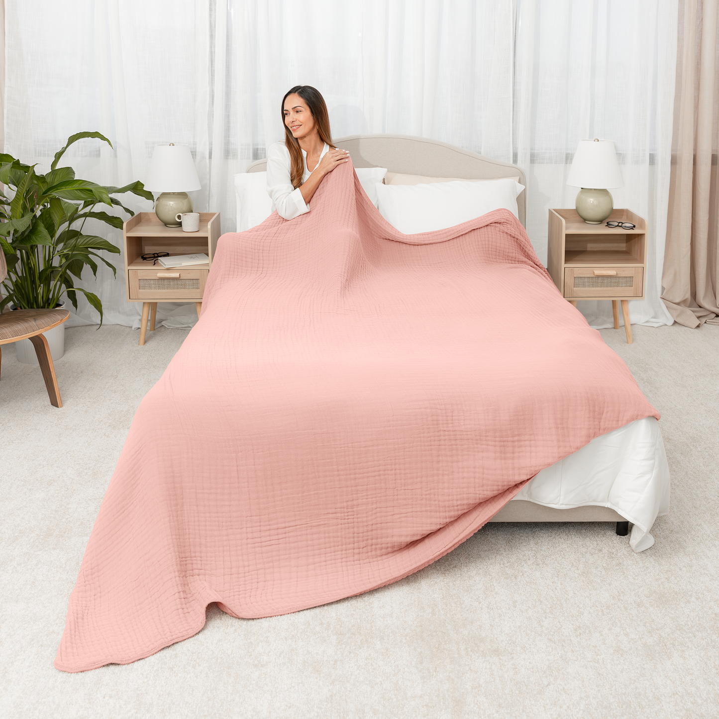 Adult Muslin Blanket in Lace Pink