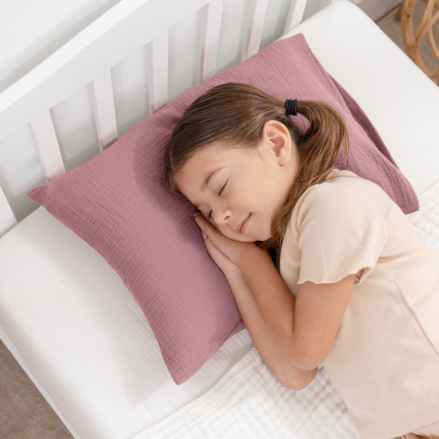 Toddler Pillows with Soft Muslin Pillow Case - Mauve