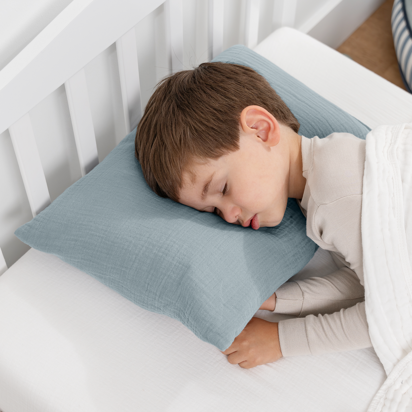 Toddler Pillows with Soft Muslin Pillow Case - Pacific Blue