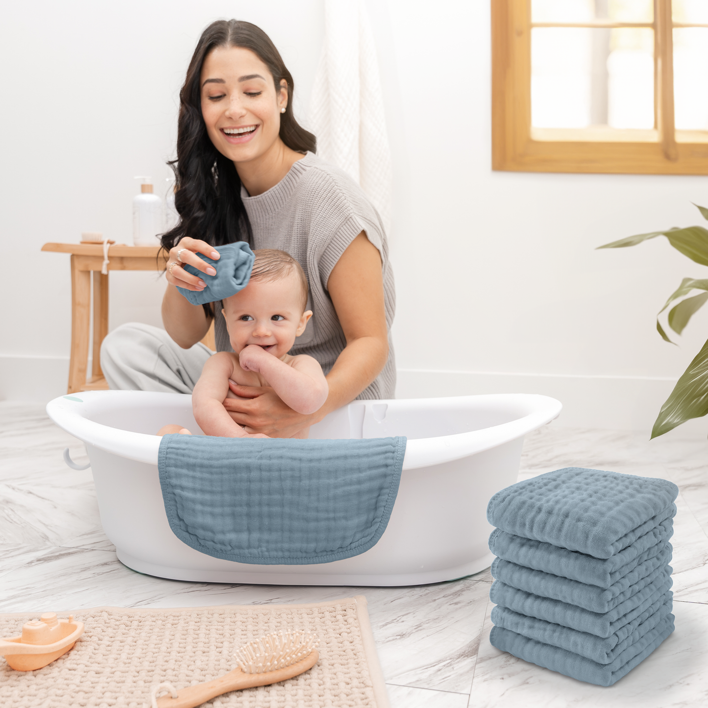 Muslin Washcloths - Pacific Blue