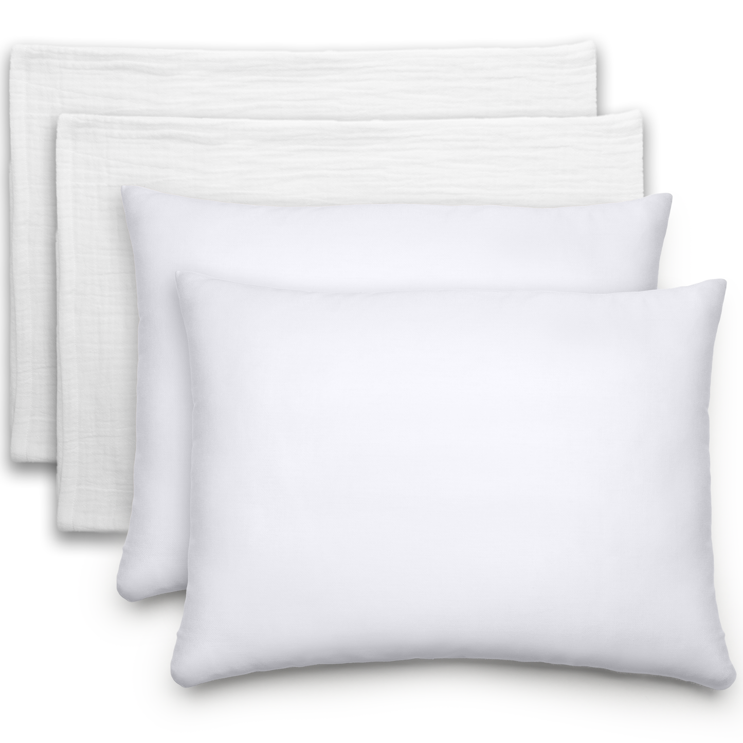 Toddler Pillows with Soft Muslin Pillow Case  - White