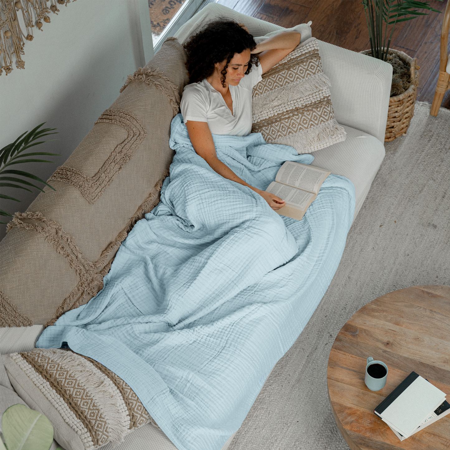 Adult Muslin Blanket in Sky Blue