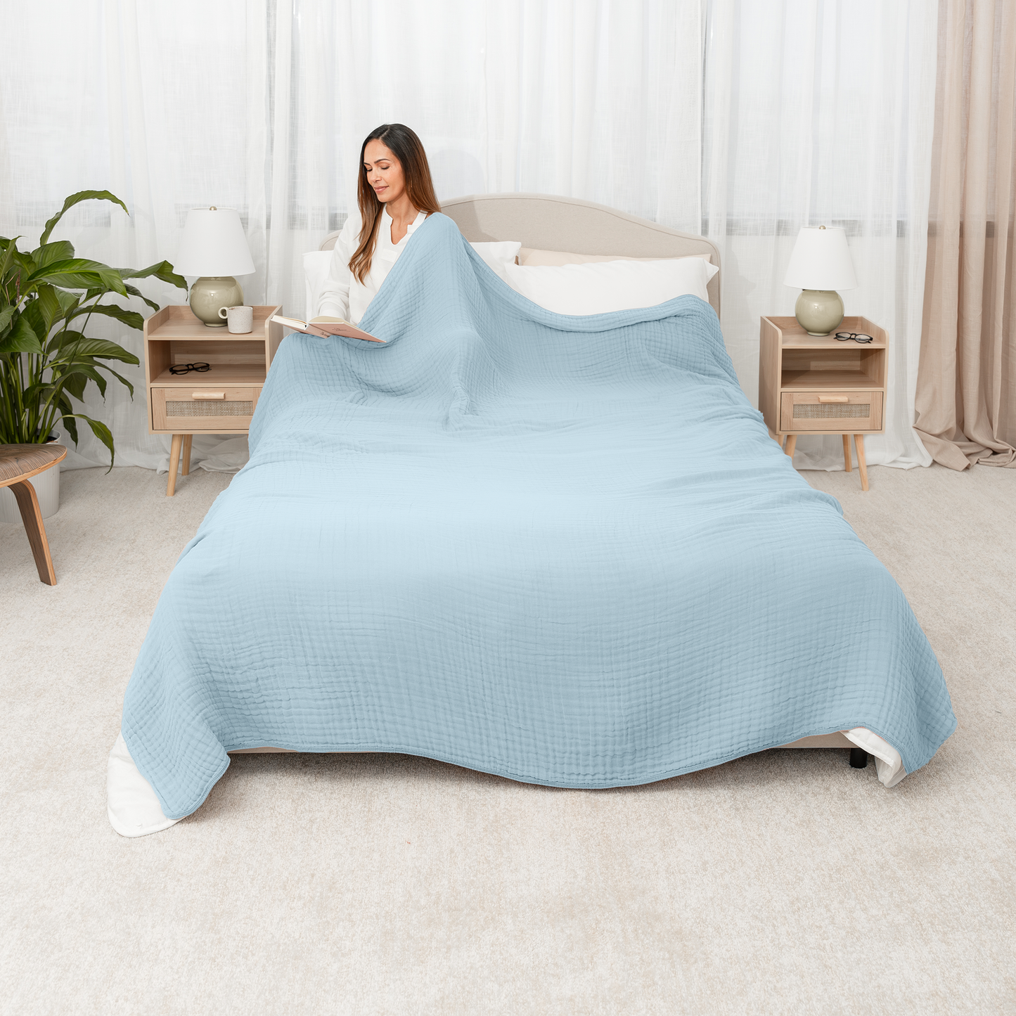 Adult Muslin Blanket in Sky Blue