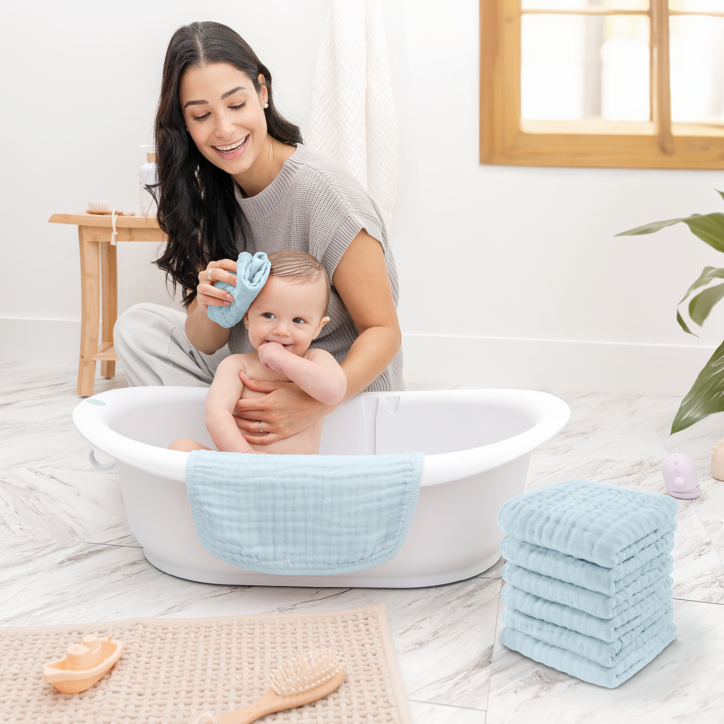 Muslin Washcloths - Sky Blue