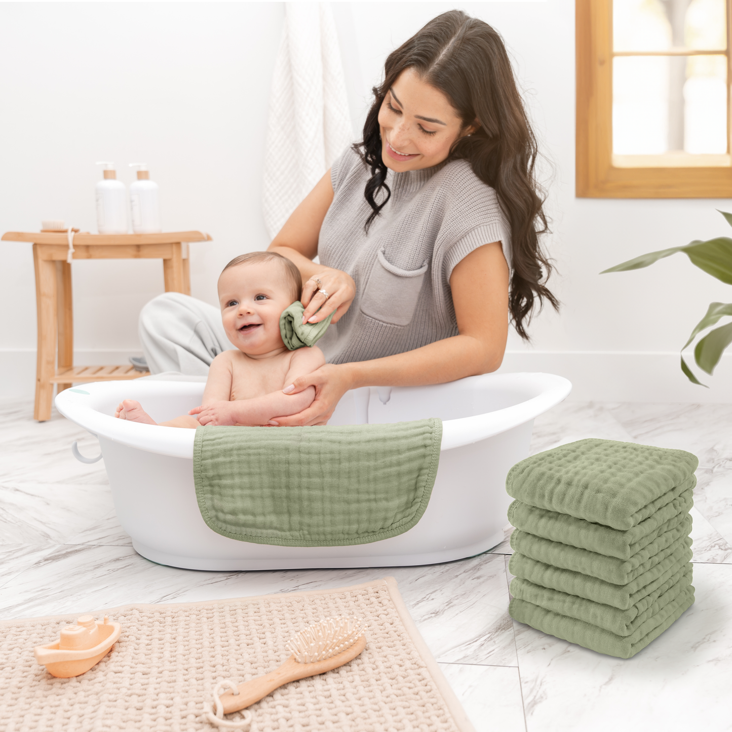 Muslin Washcloths - Sage