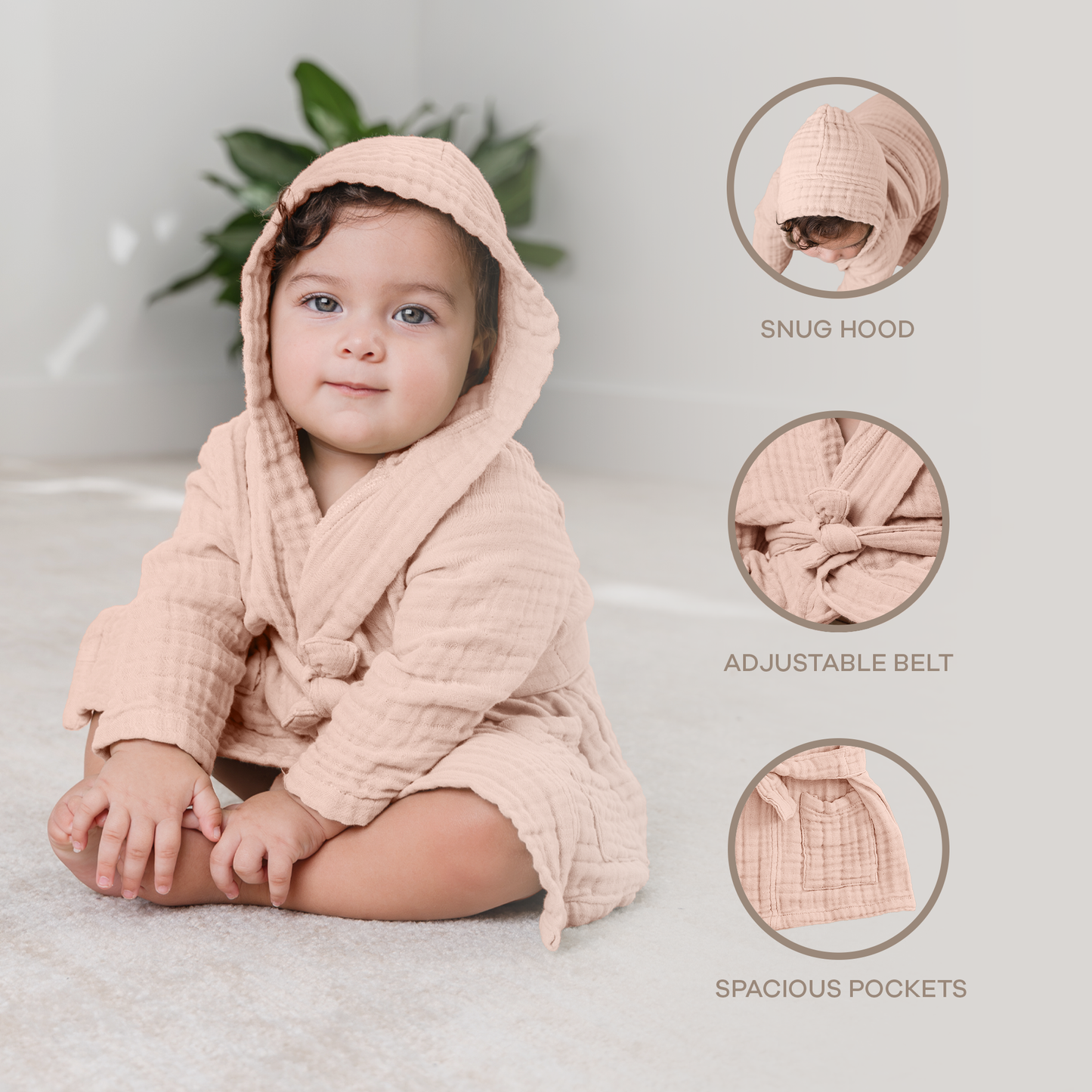 Muslin Bath Robe for Kids, Blush
