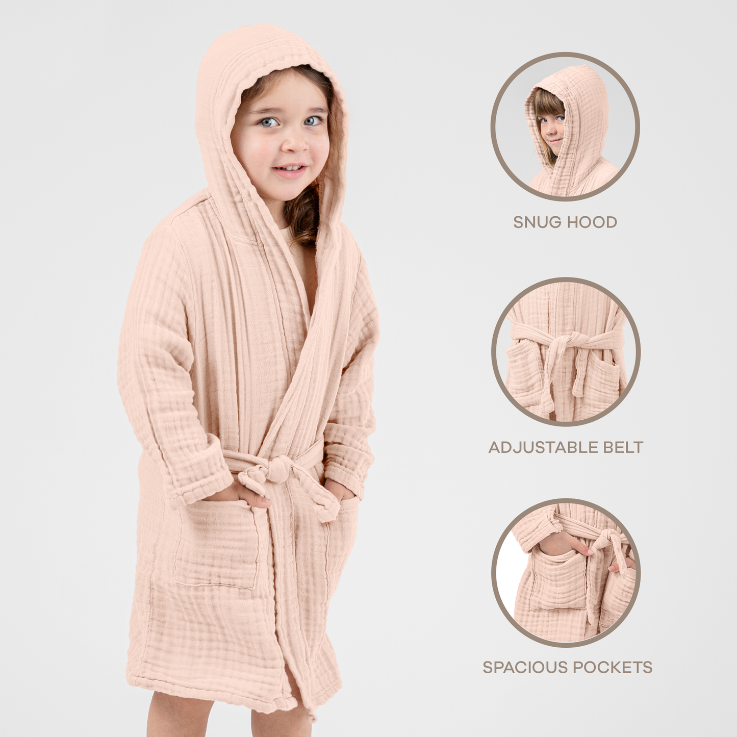 Muslin Bath Robe for Kids, Blush