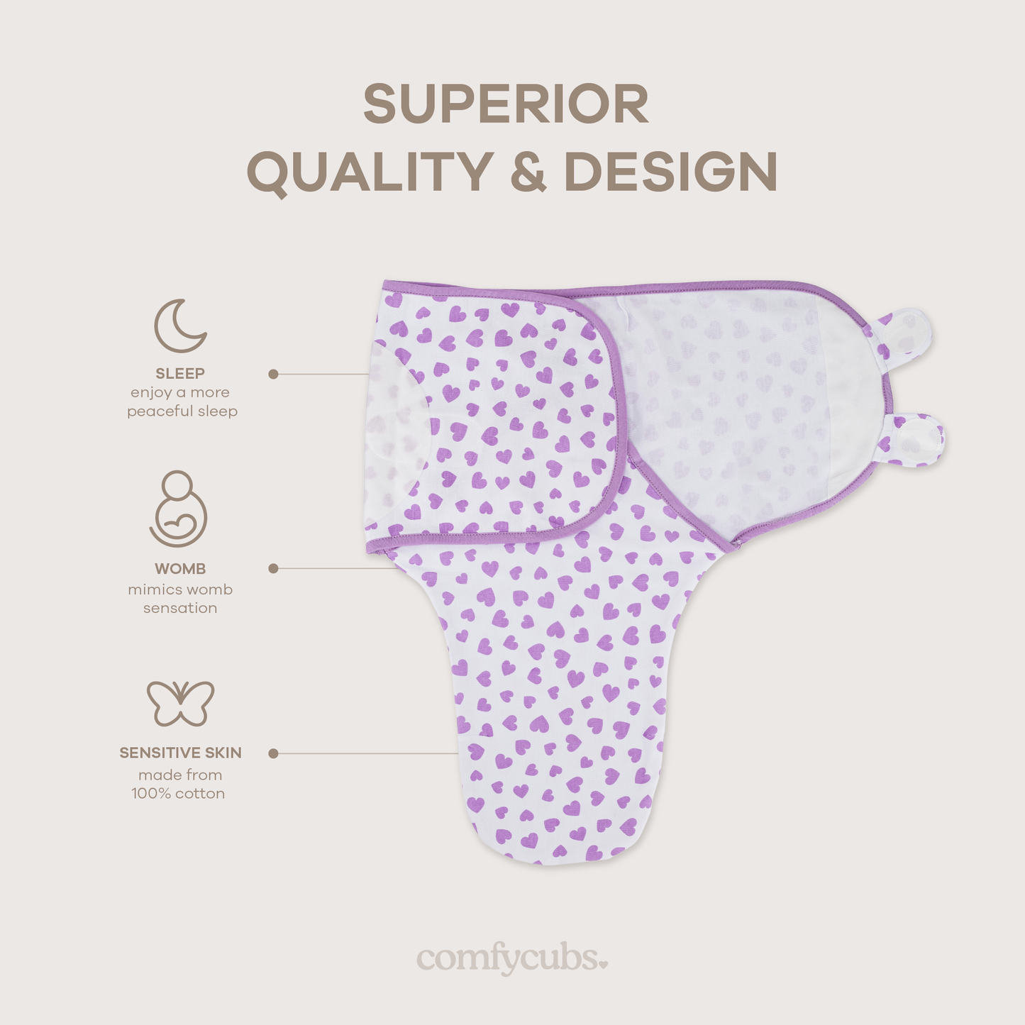 Easy Swaddle Blankets - Purple, Pack of 3