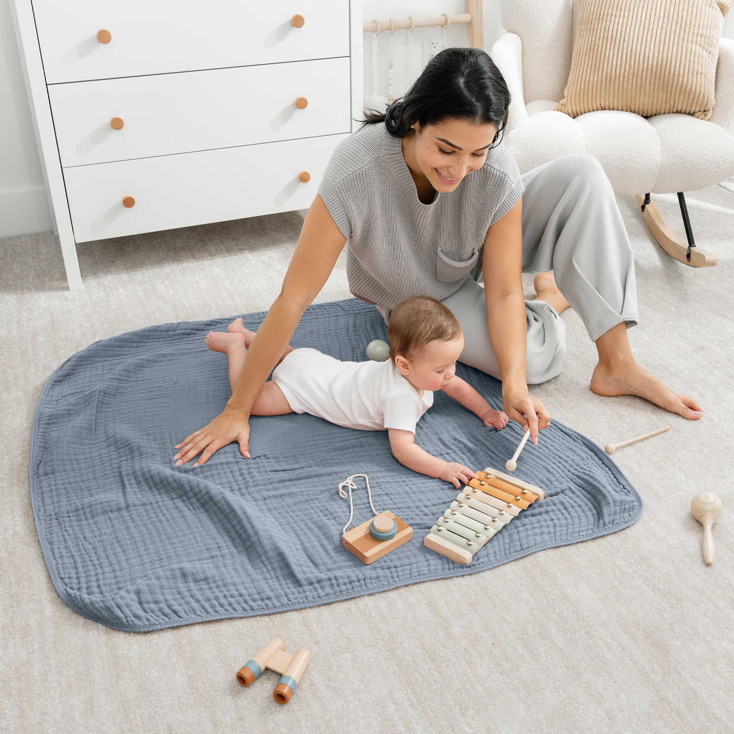 Baby Muslin Blanket in Pacific Blue