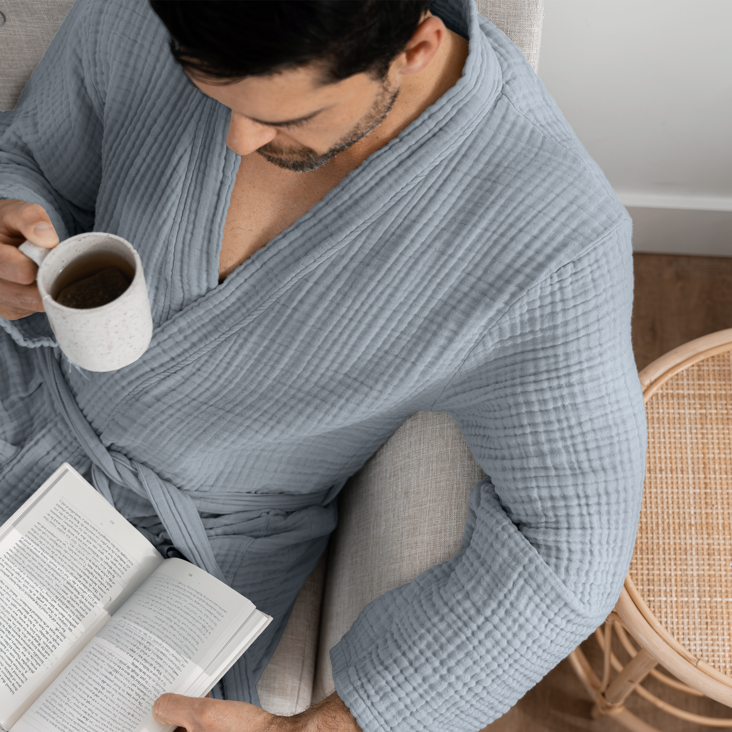 Muslin Bathrobe, Pacific Blue