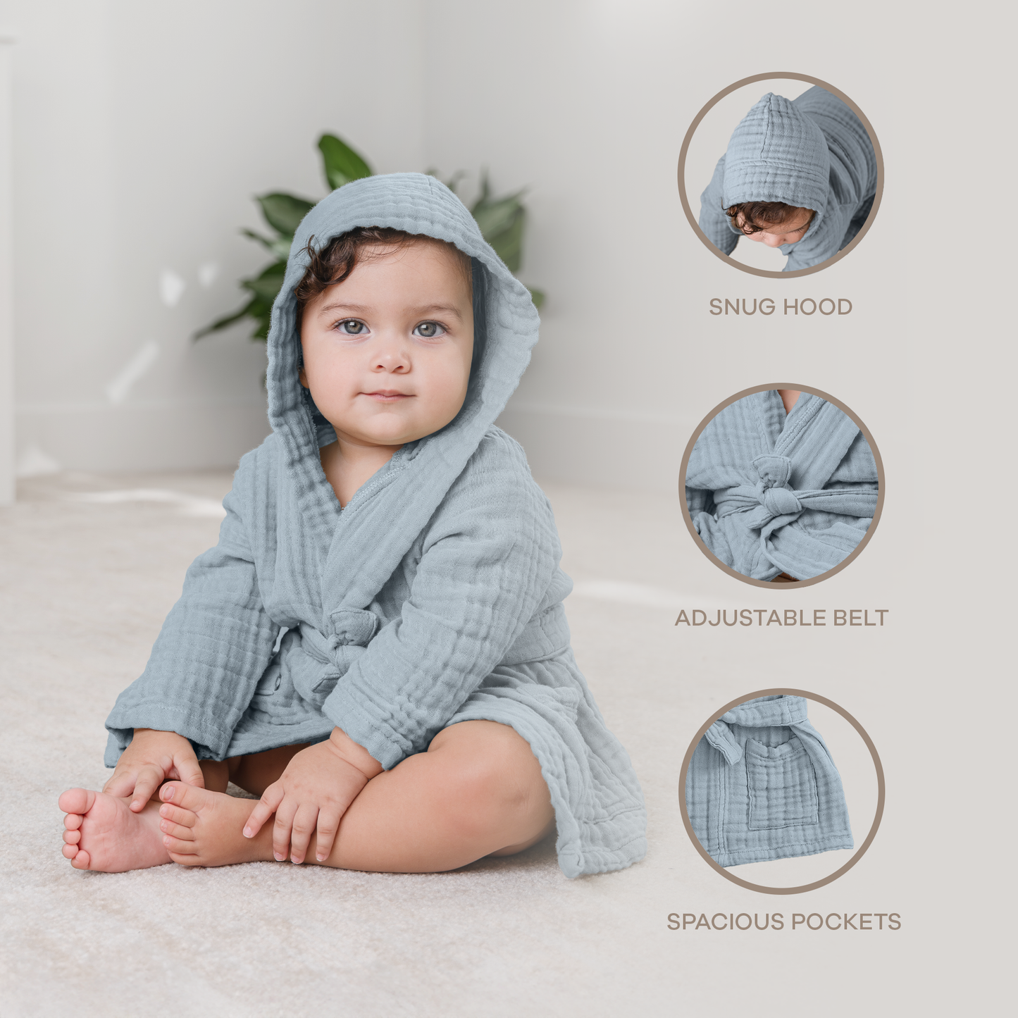 Muslin Bath Robe for Kids, Pacific Blue