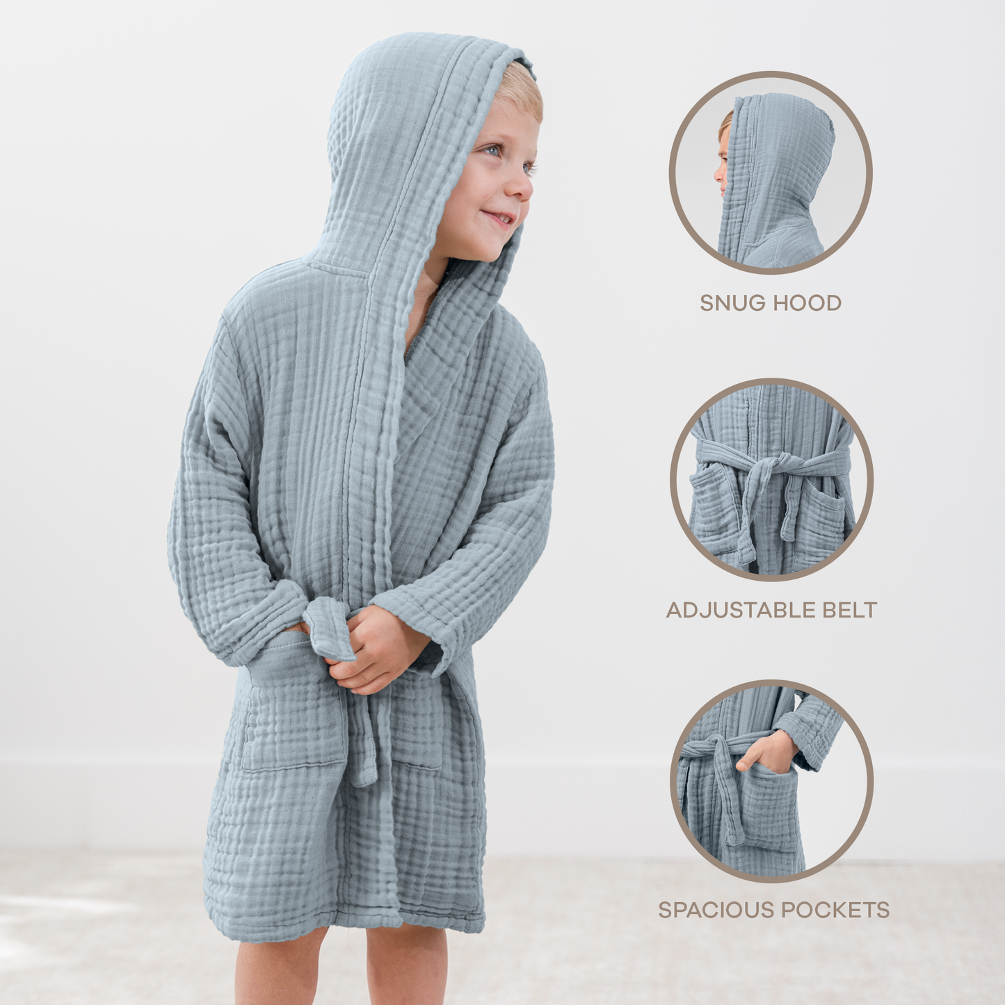 Muslin Bath Robe for Kids, Pacific Blue