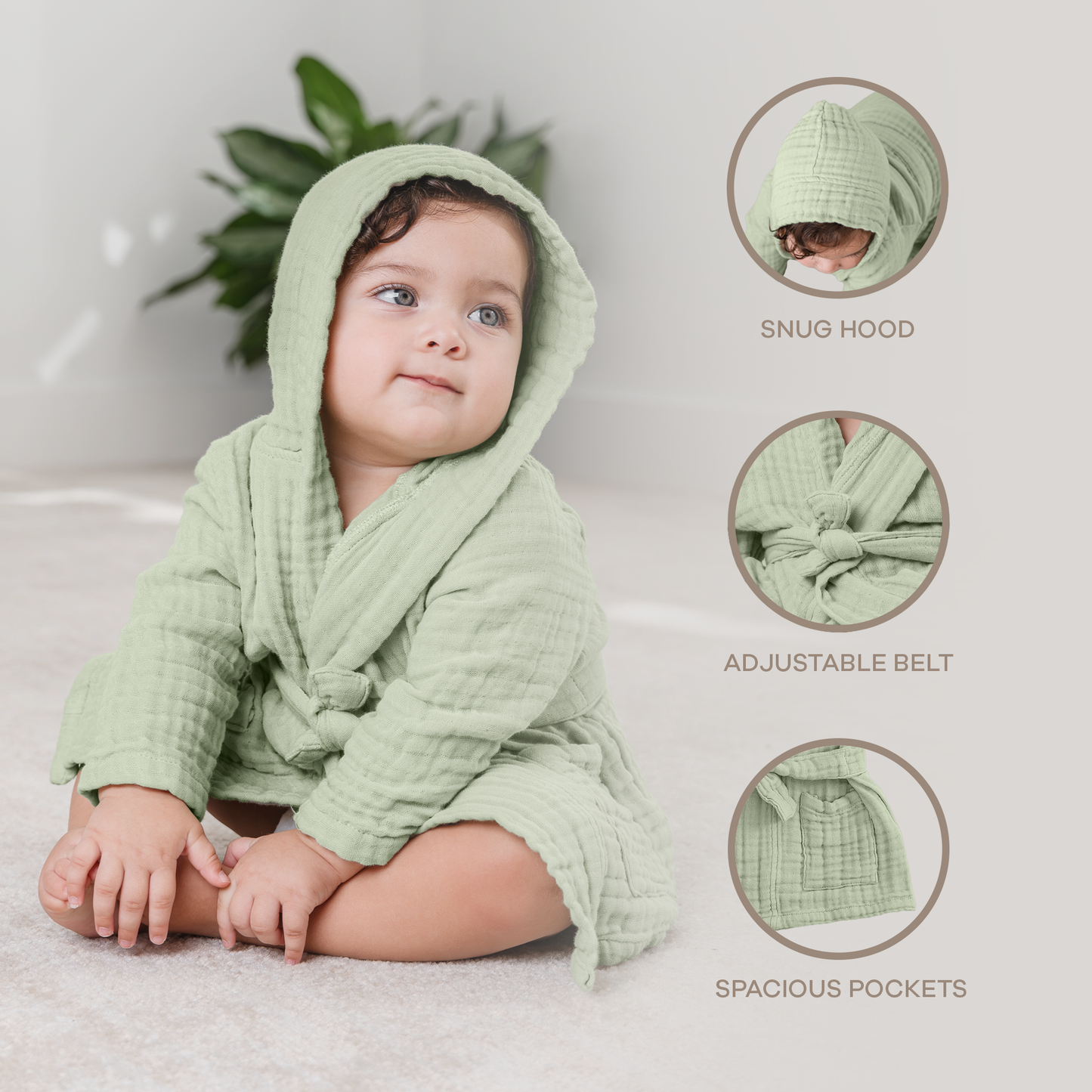 Muslin Bath Robe for Kids, Sage