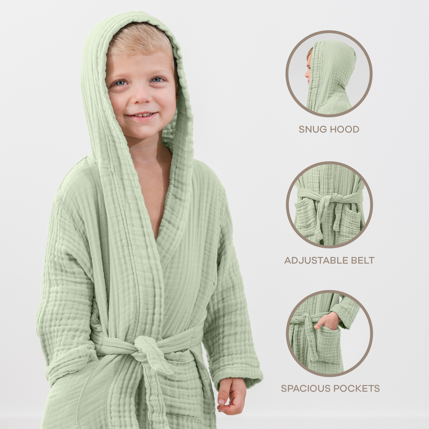 Muslin Bath Robe for Kids, Sage