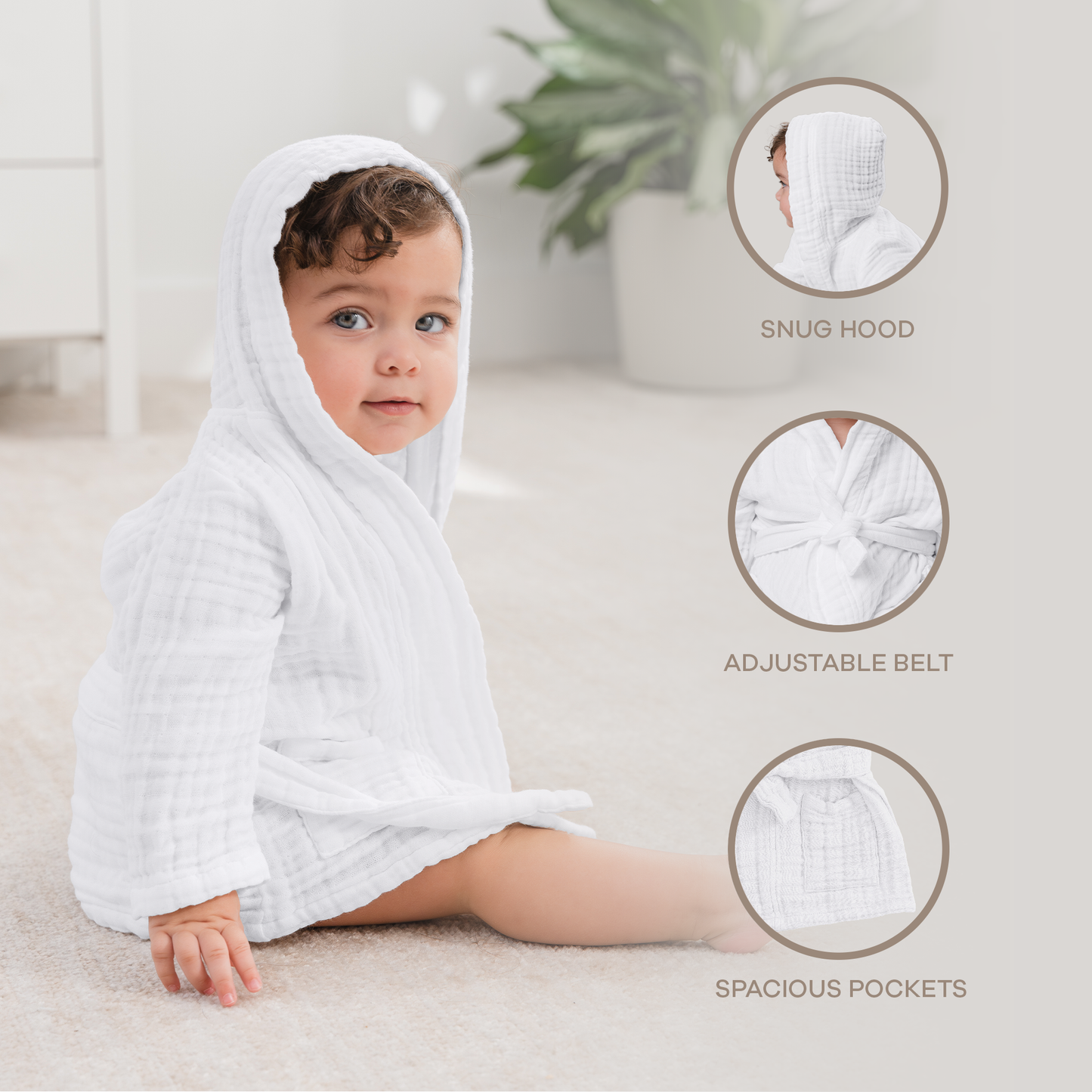 Muslin Bath Robe for Kids, White