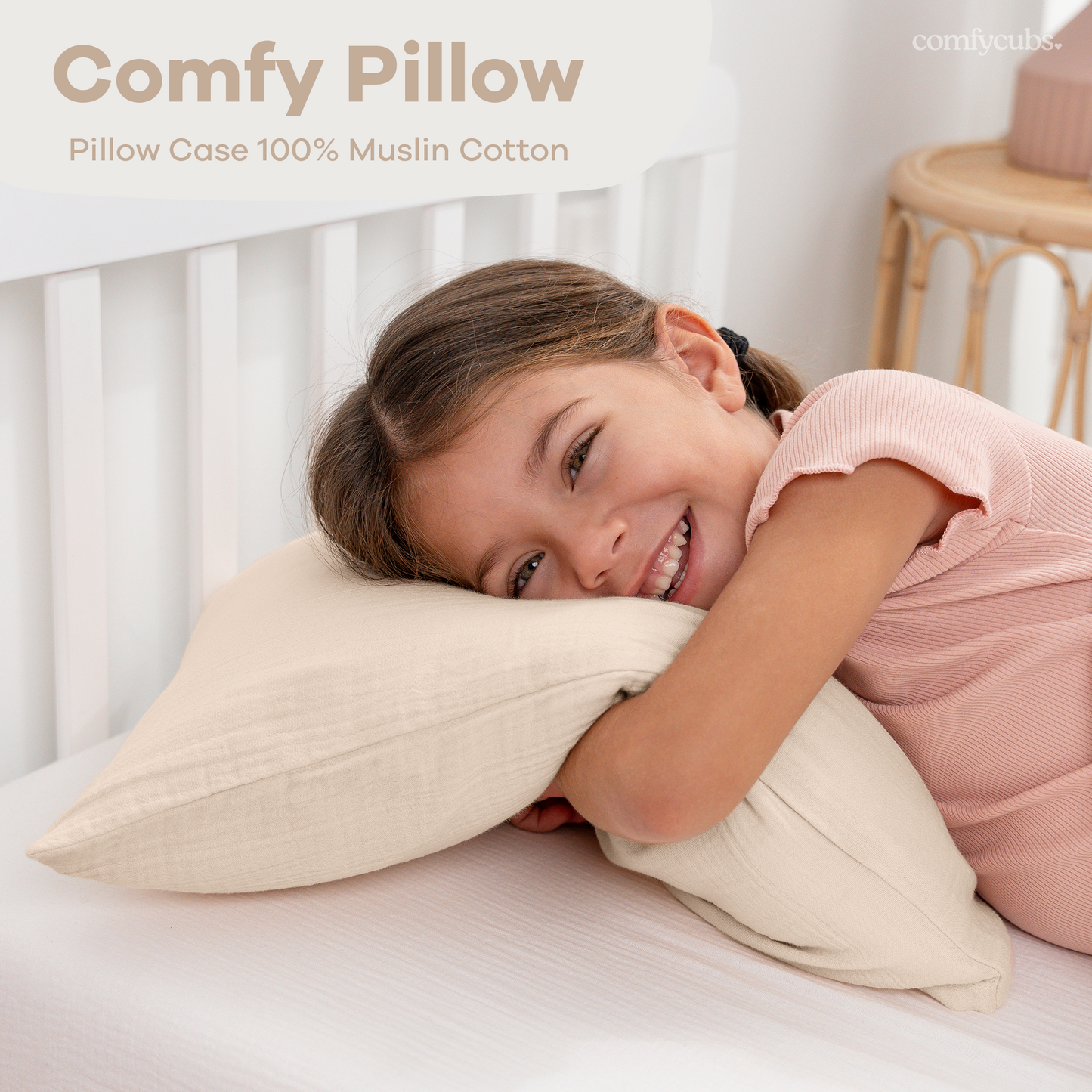 Toddler Pillows with Soft Muslin Pillow Case - Cream