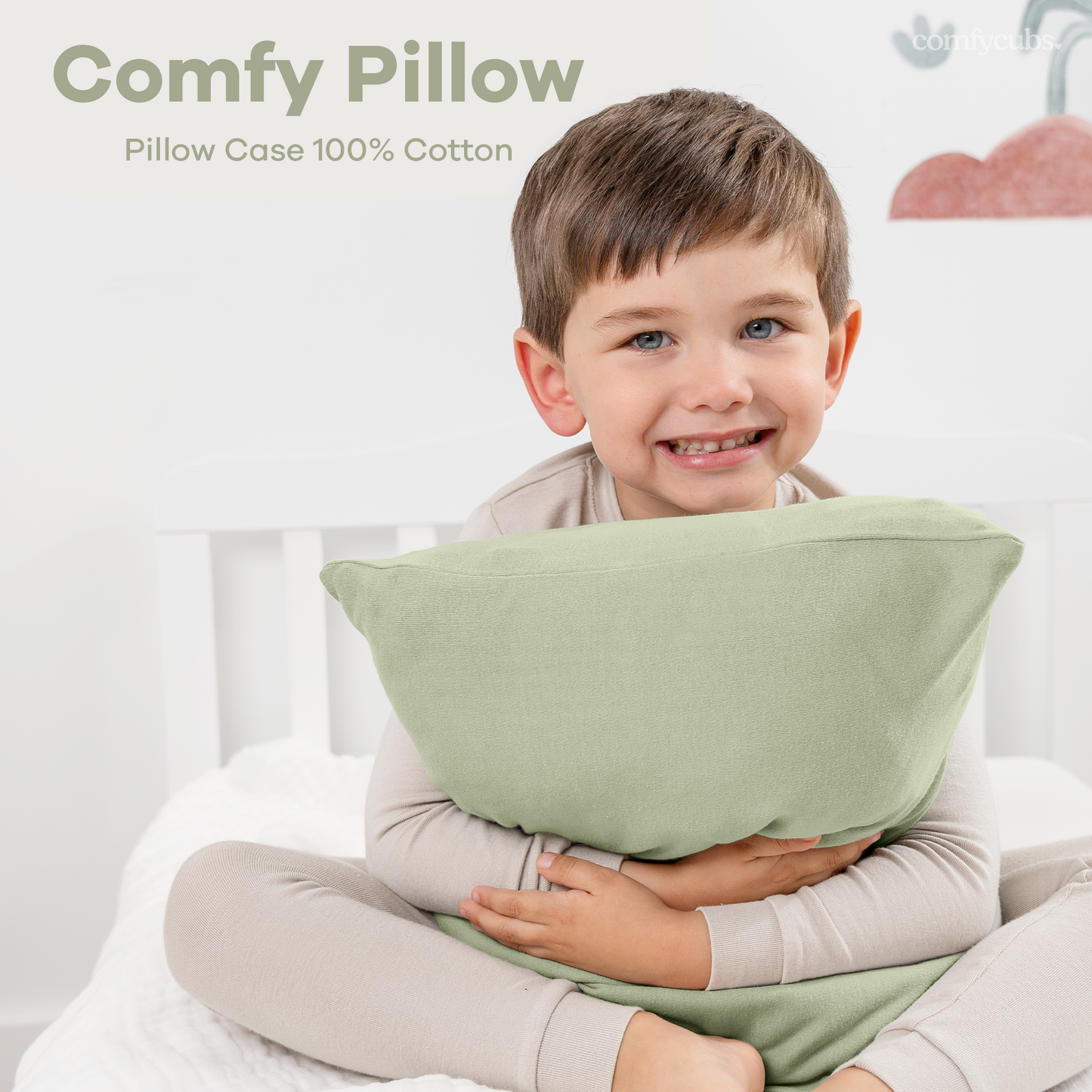 Toddler Pillows with Soft Cotton Pillow Case - Sage