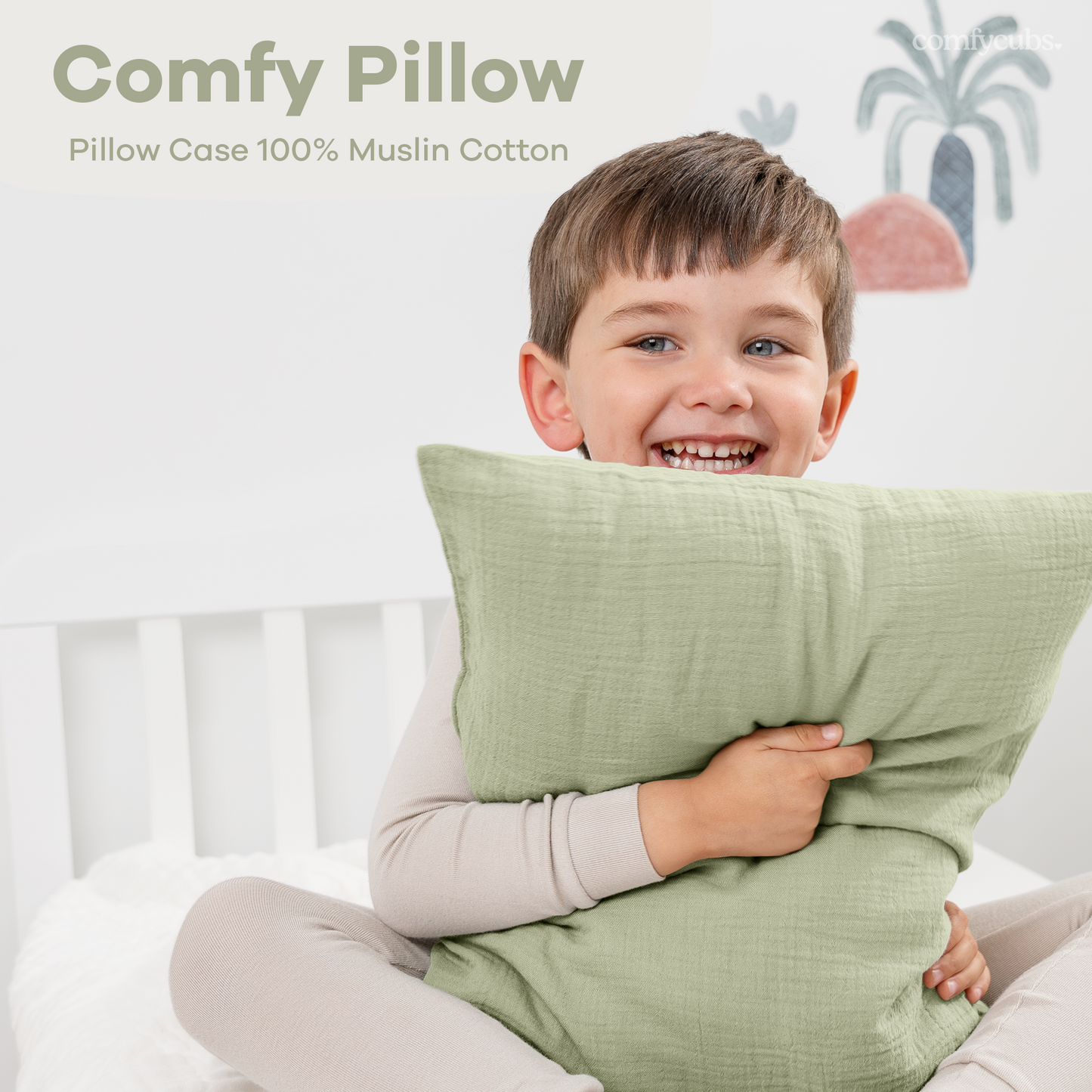 Toddler Pillows with Soft Muslin Pillow Case - Sage