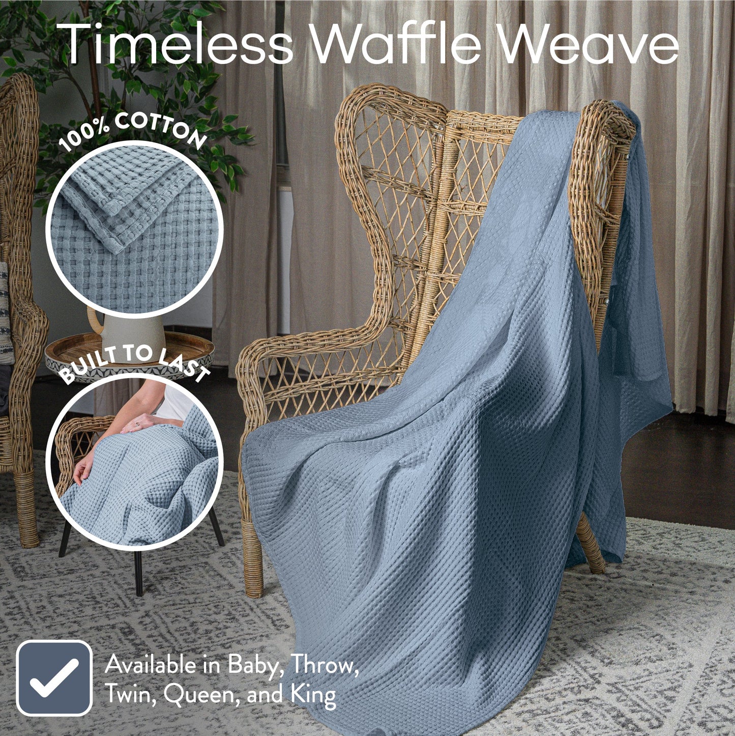Adult Waffle Blankets in Pacific Blue