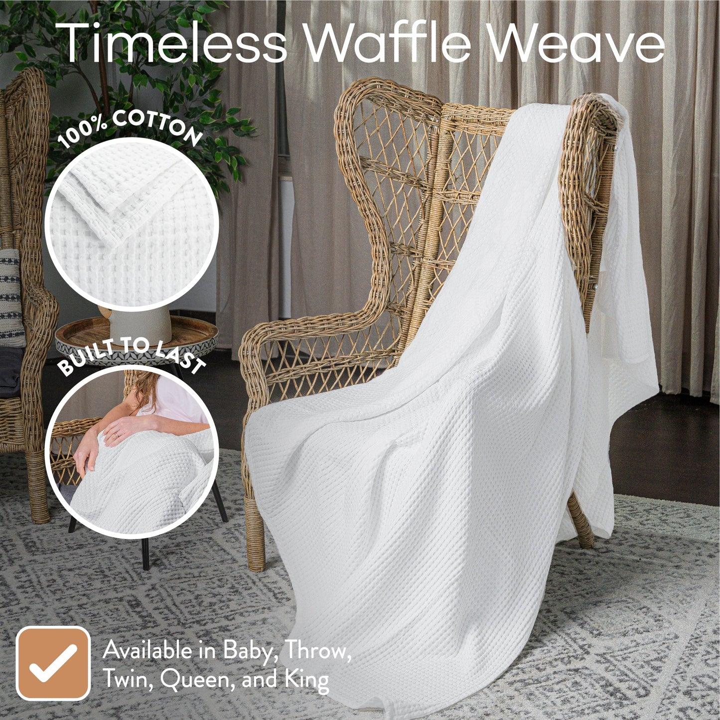 Adult Waffle Blankets in White