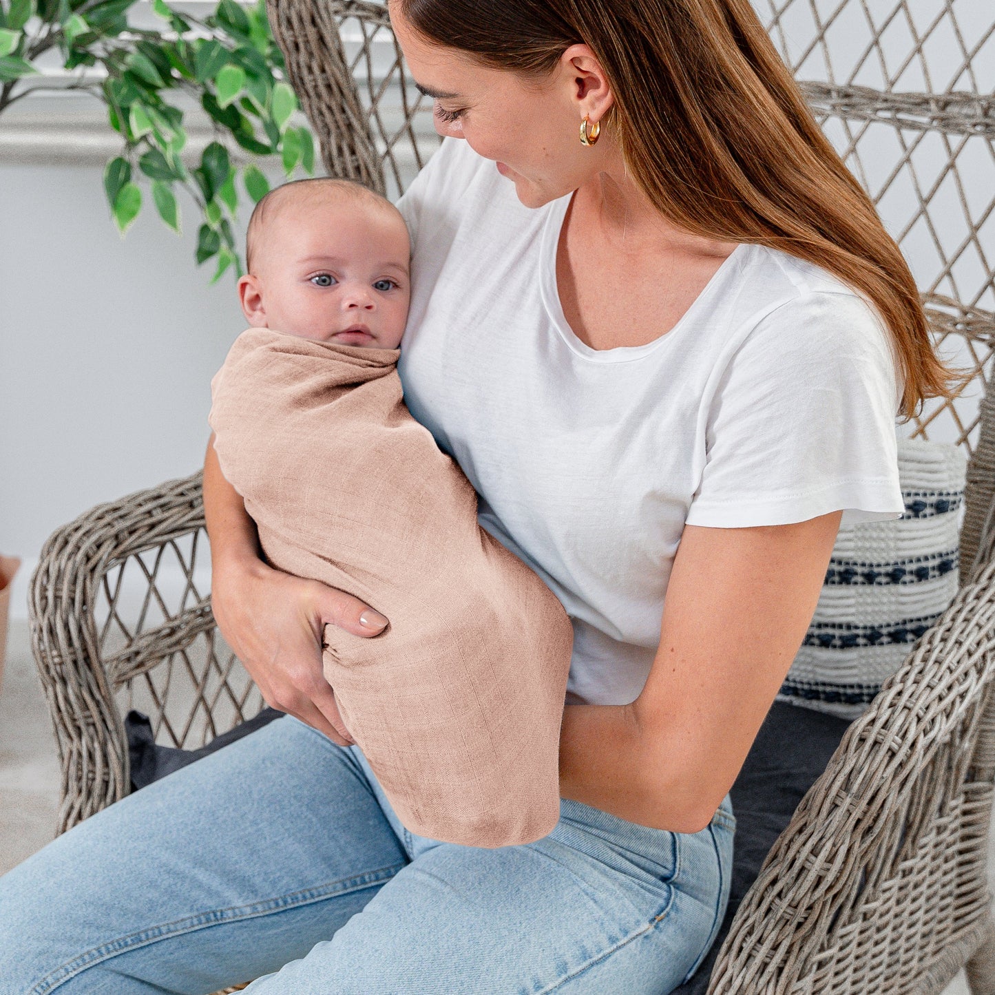Muslin Swaddle Blankets, 4 Pack - Cream, Blush, Bold Blush, Mauve