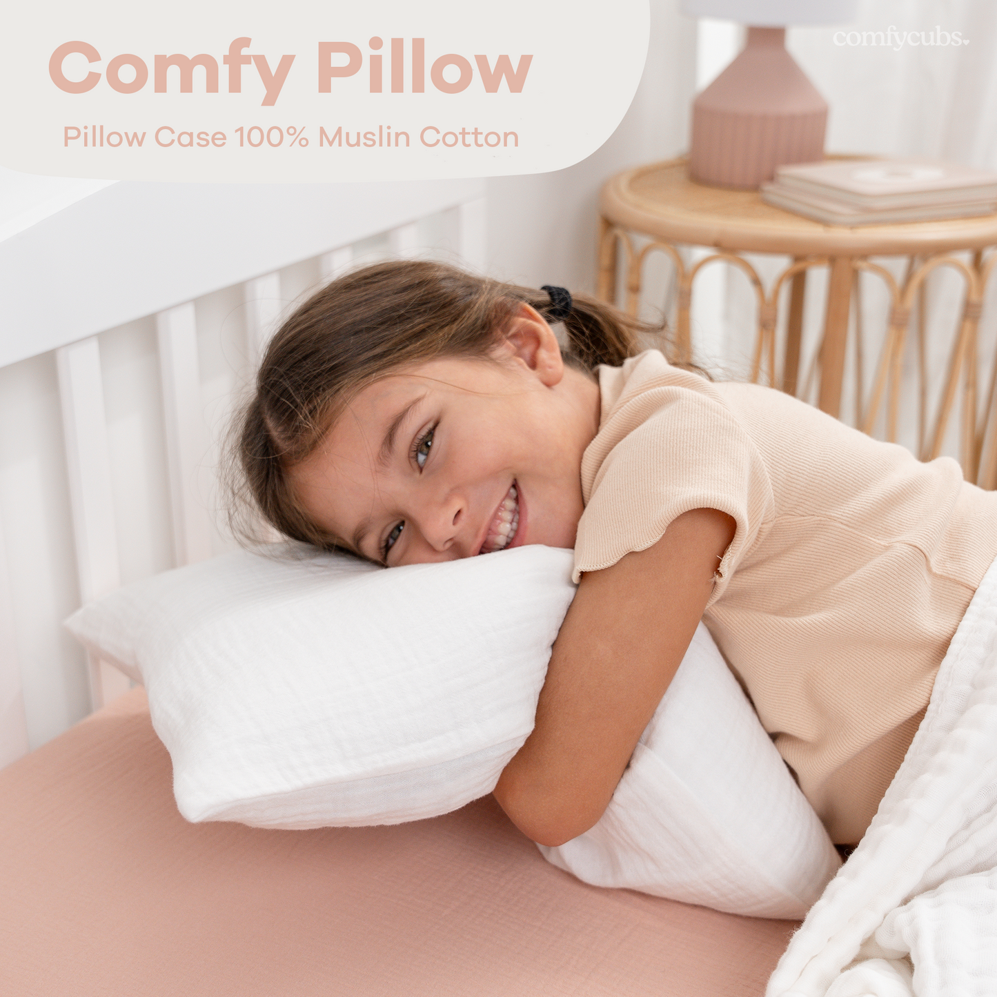 Toddler Pillows with Soft Muslin Pillow Case  - White