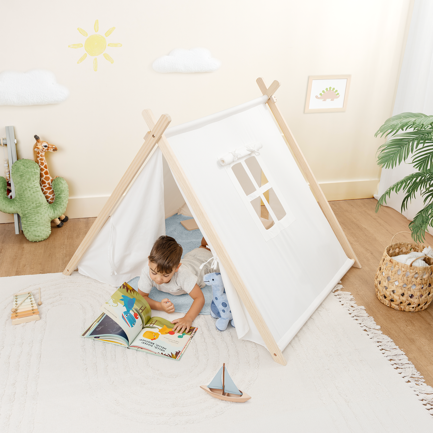 Kids Indoor Play Tent - Natural Wood