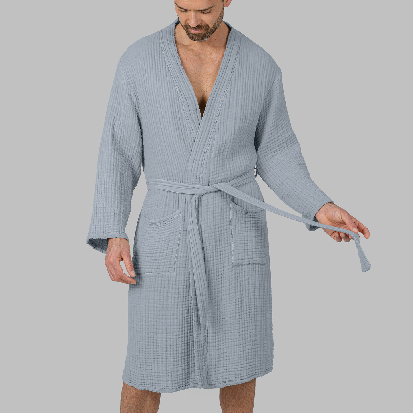 Muslin Bathrobe, Pacific Blue