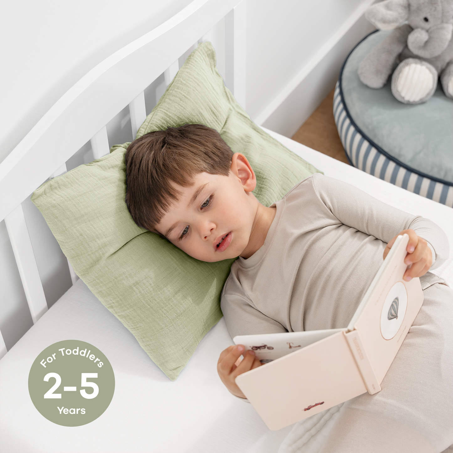 Toddler Pillows with Soft Muslin Pillow Case - Sage