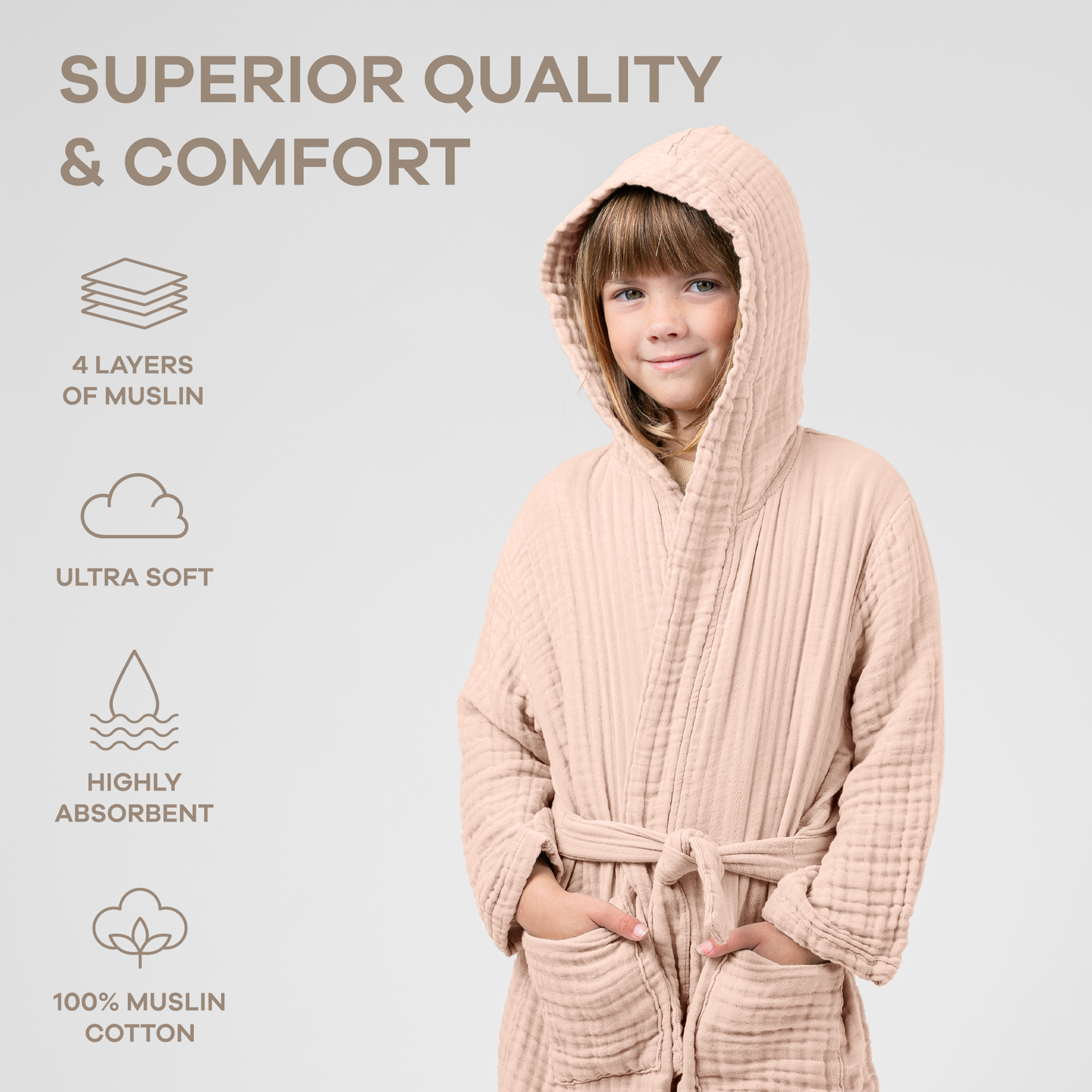 Muslin Bath Robe for Kids, Blush