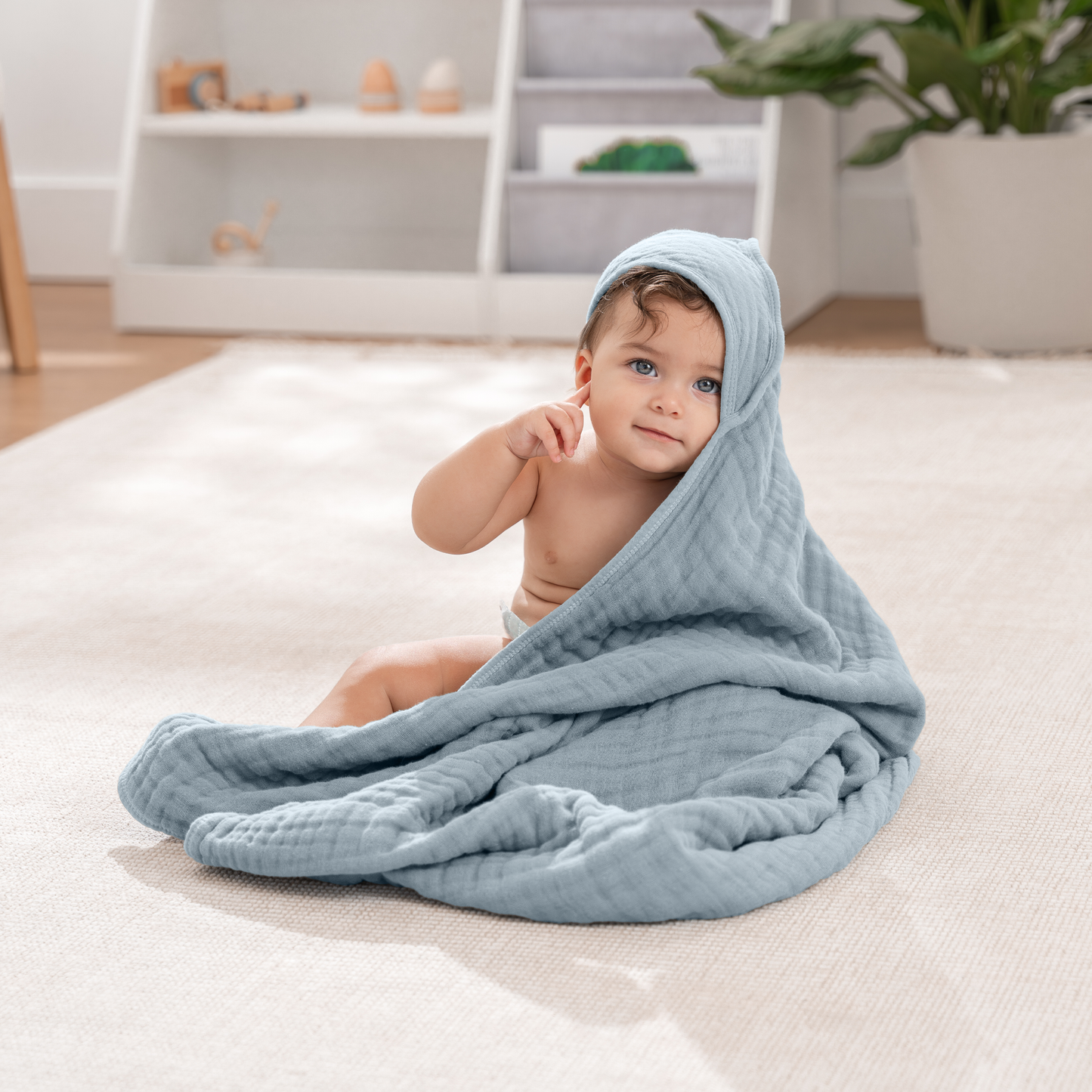 Baby Hooded Towels - Pacific Blue & Fern