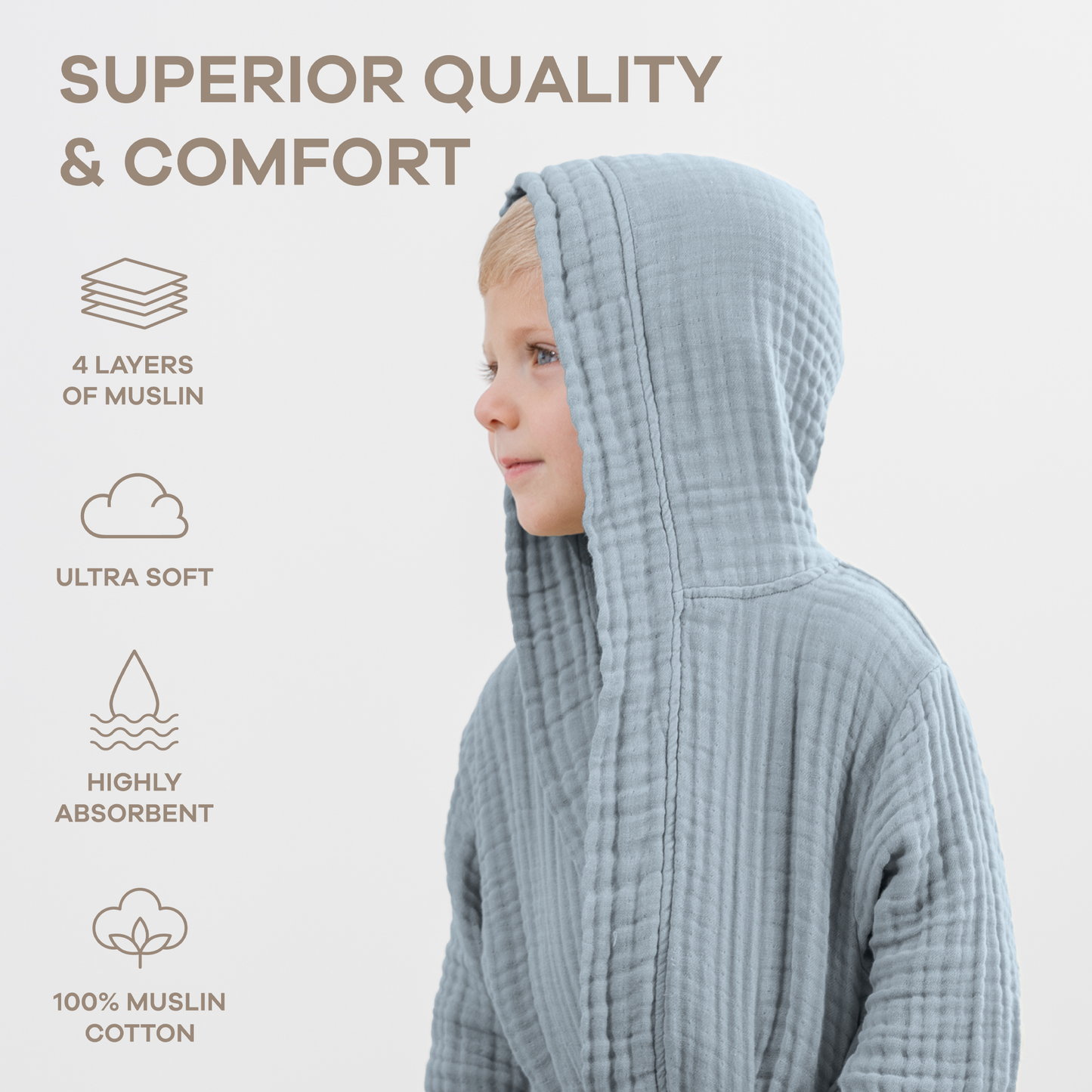 Muslin Bath Robe for Kids, Pacific Blue
