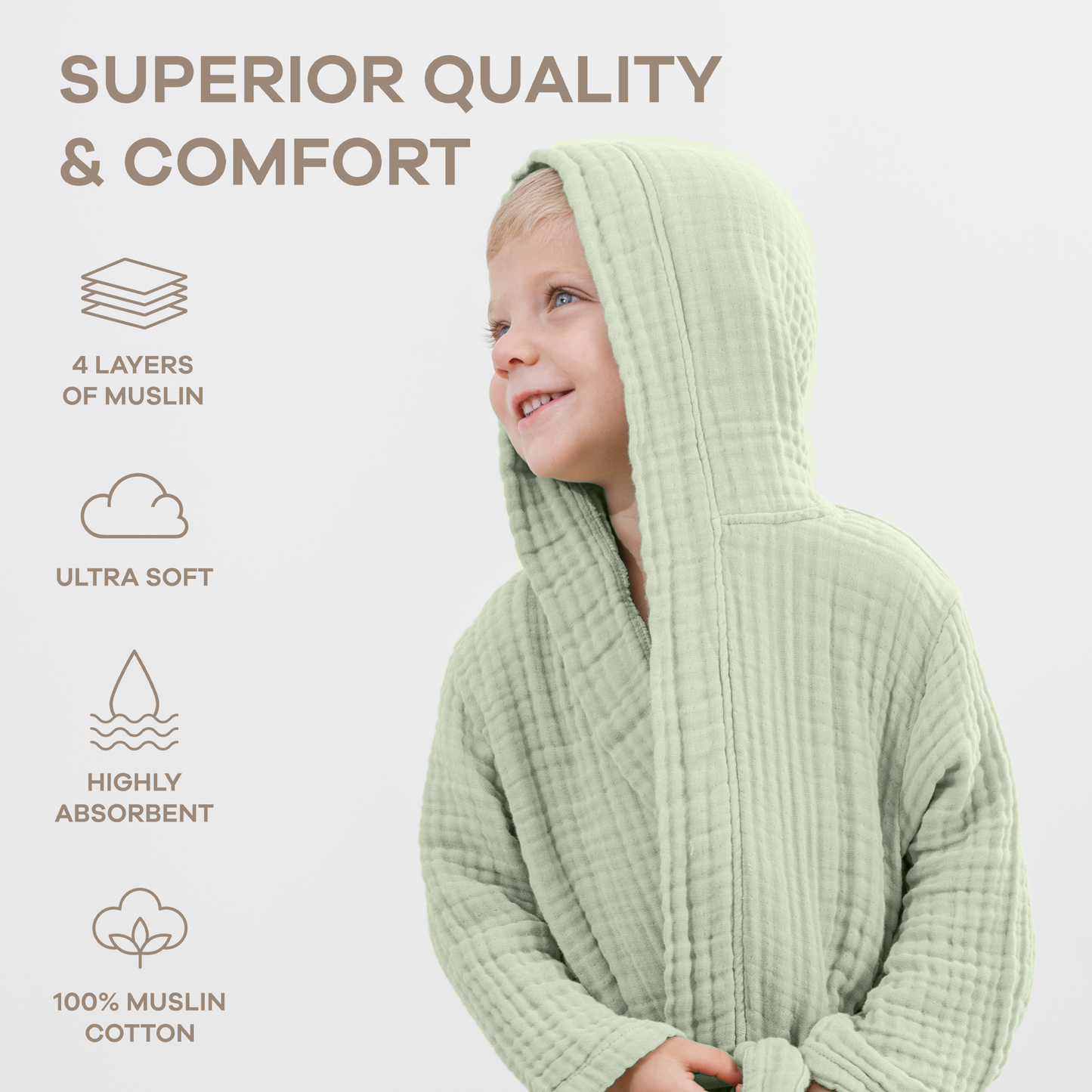 Muslin Bath Robe for Kids, Sage