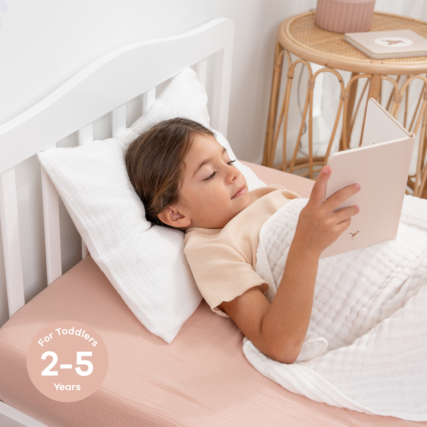 Toddler Pillows with Soft Muslin Pillow Case  - White