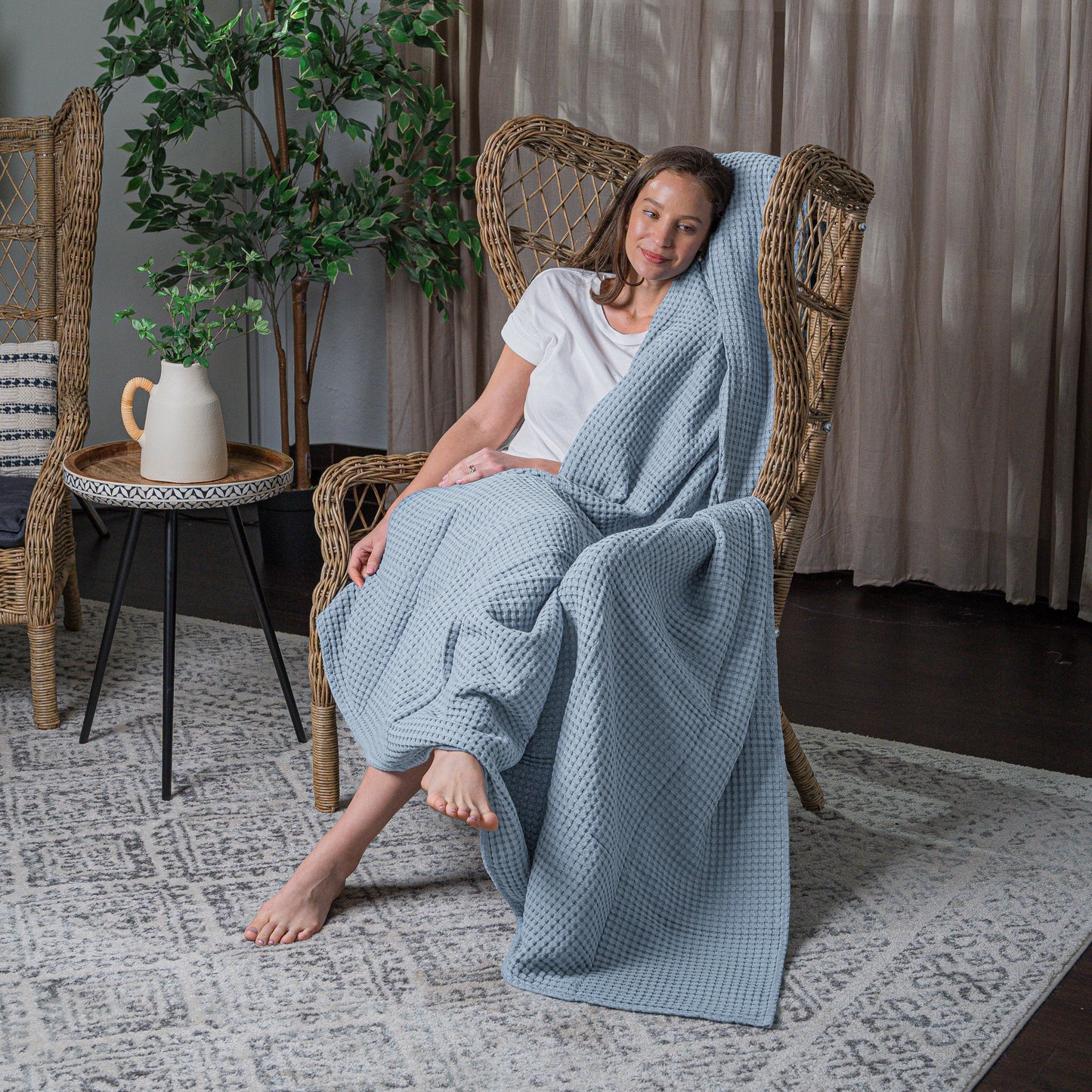 Adult Waffle Blankets in Pacific Blue
