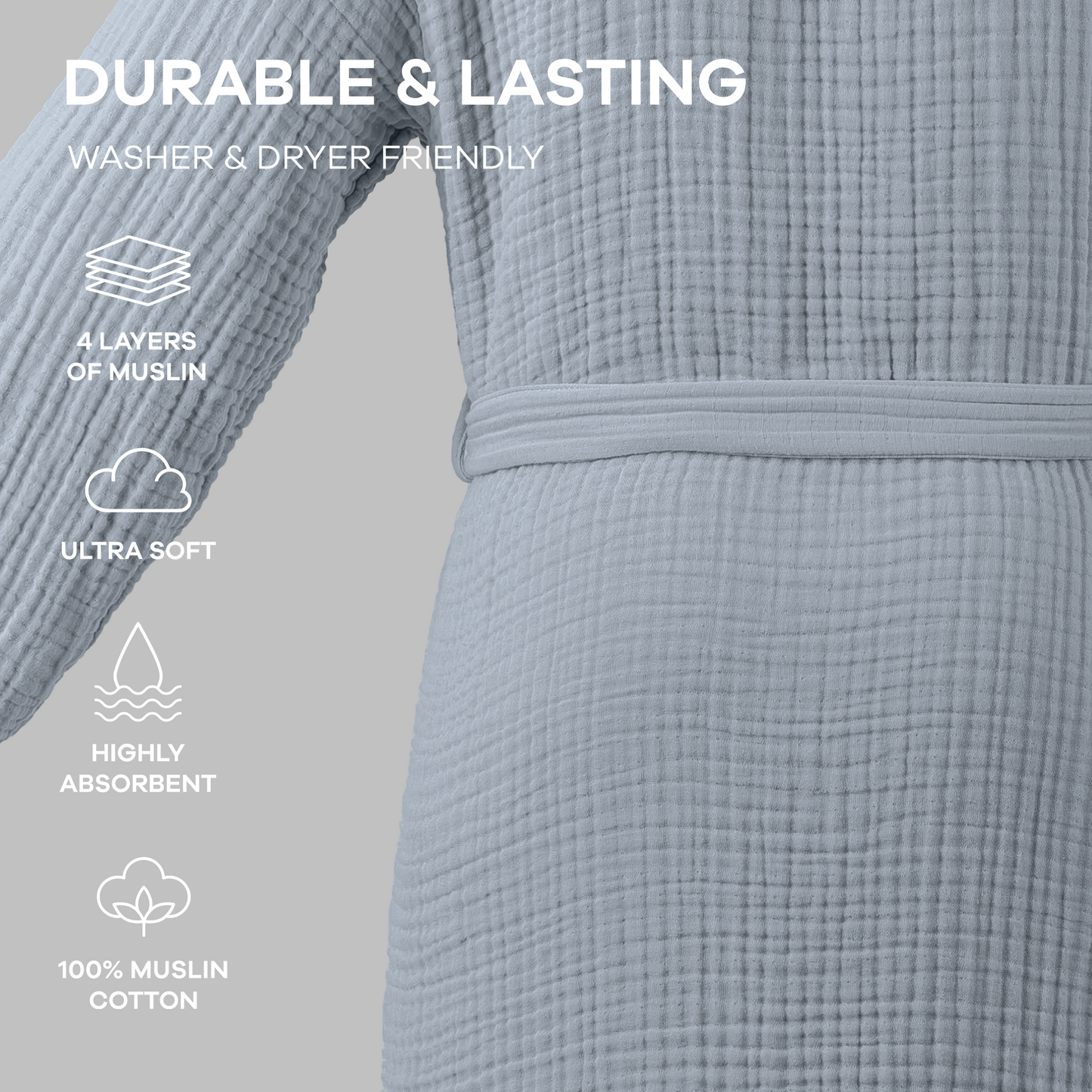 Muslin Bathrobe, Pacific Blue