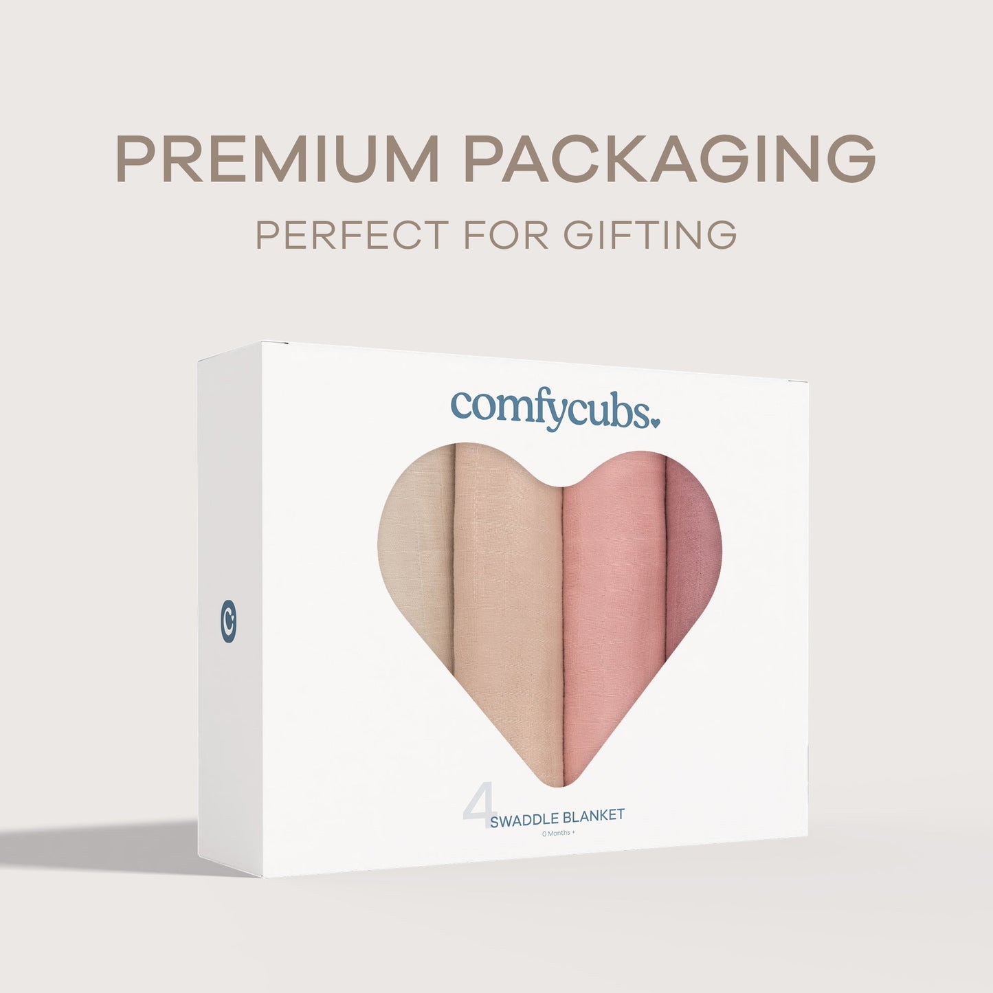 Muslin Swaddle Blankets, 4 Pack - Cream, Blush, Bold Blush, Mauve