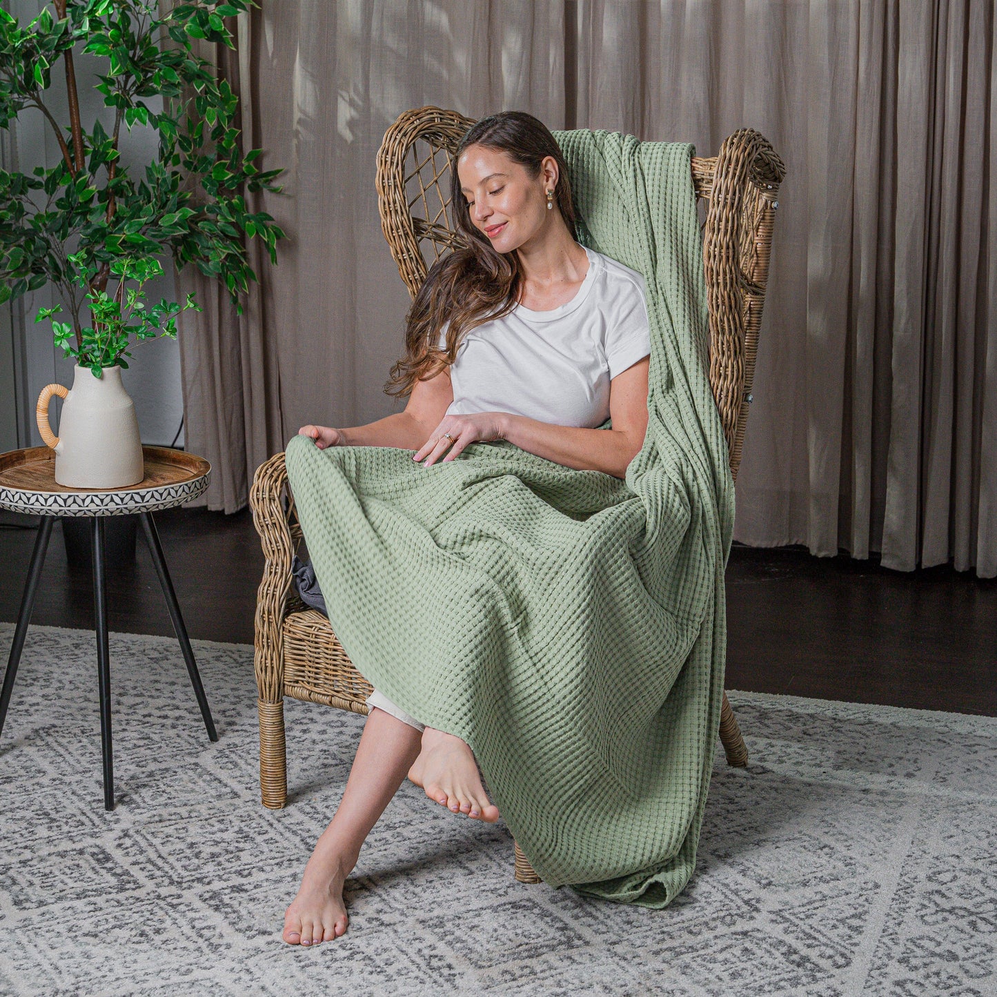 Adult Waffle Blankets in Sage