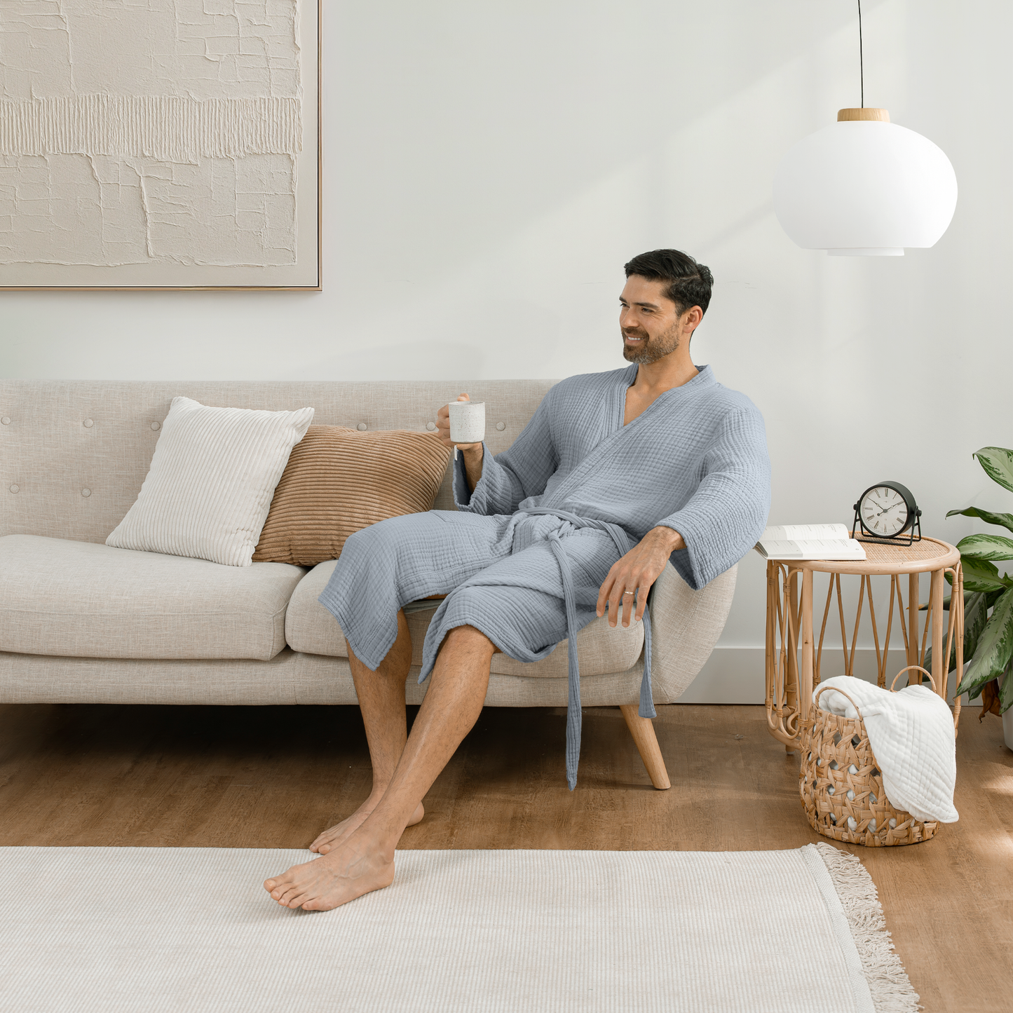 Muslin Bathrobe, Pacific Blue