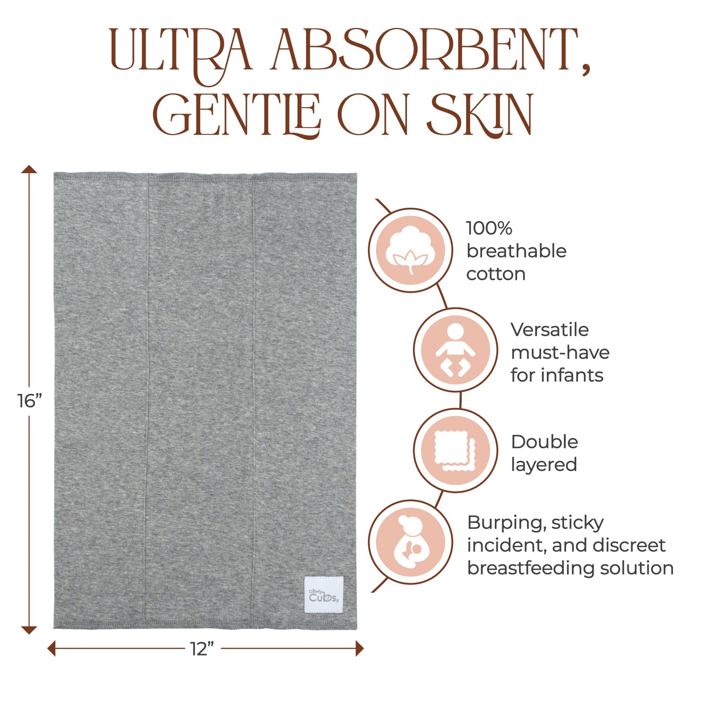 Cotton Burp Cloths - Grey