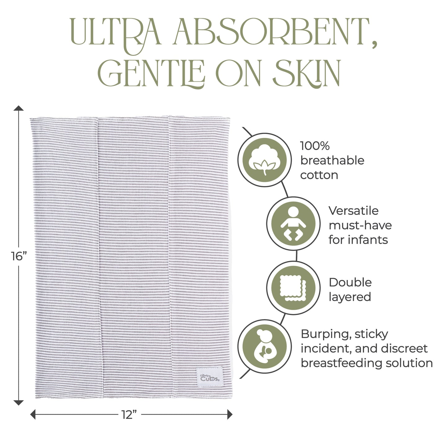 Cotton Burp Cloths - Grey Pattern