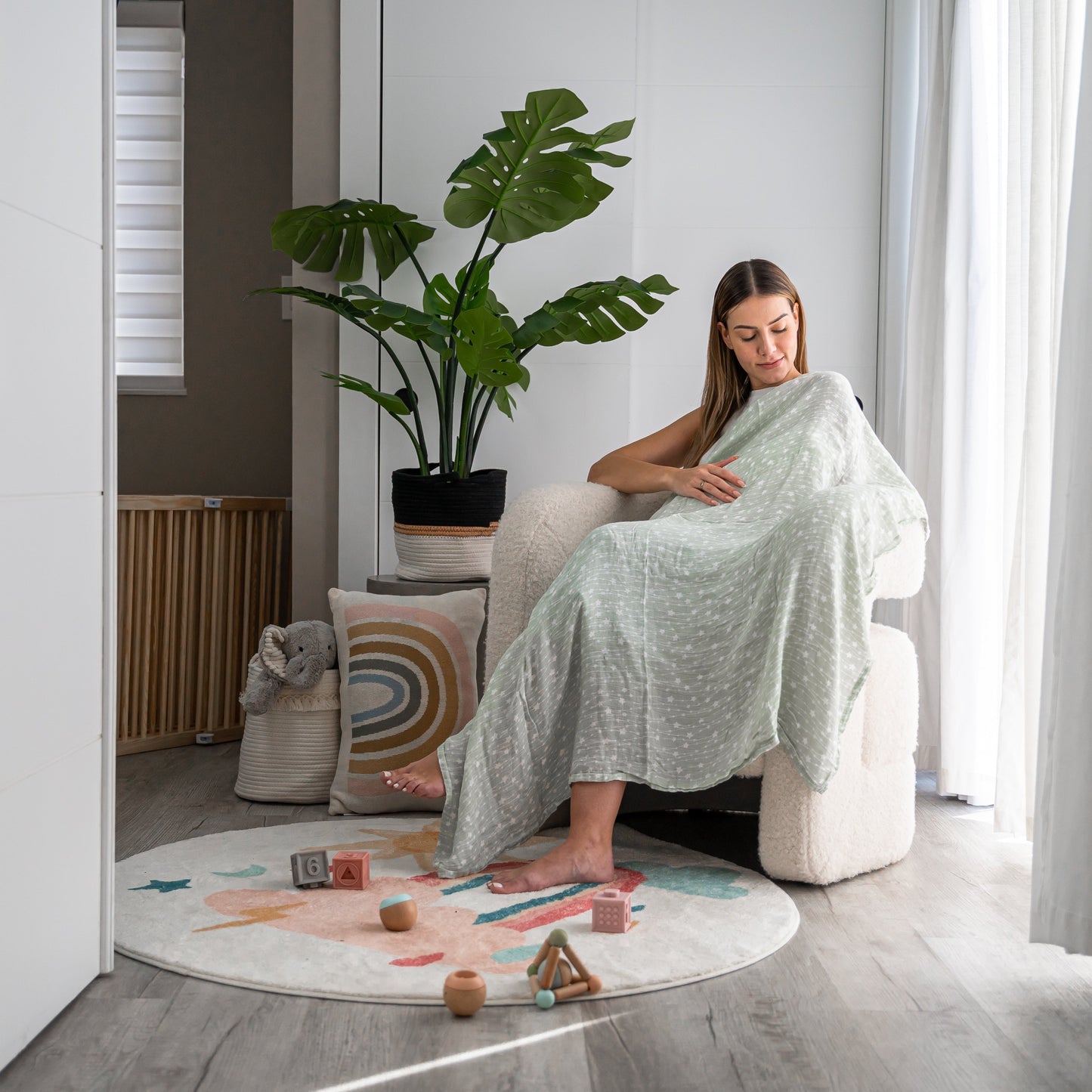 Muslin Swaddle Blankets, 4 Pack - Green