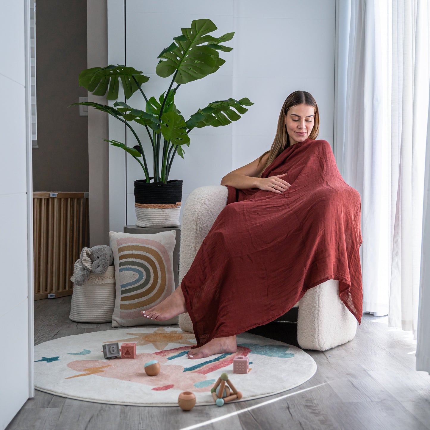 Muslin Swaddle Blankets, 4 Pack - Wine, Neptune, Fern, Caramel